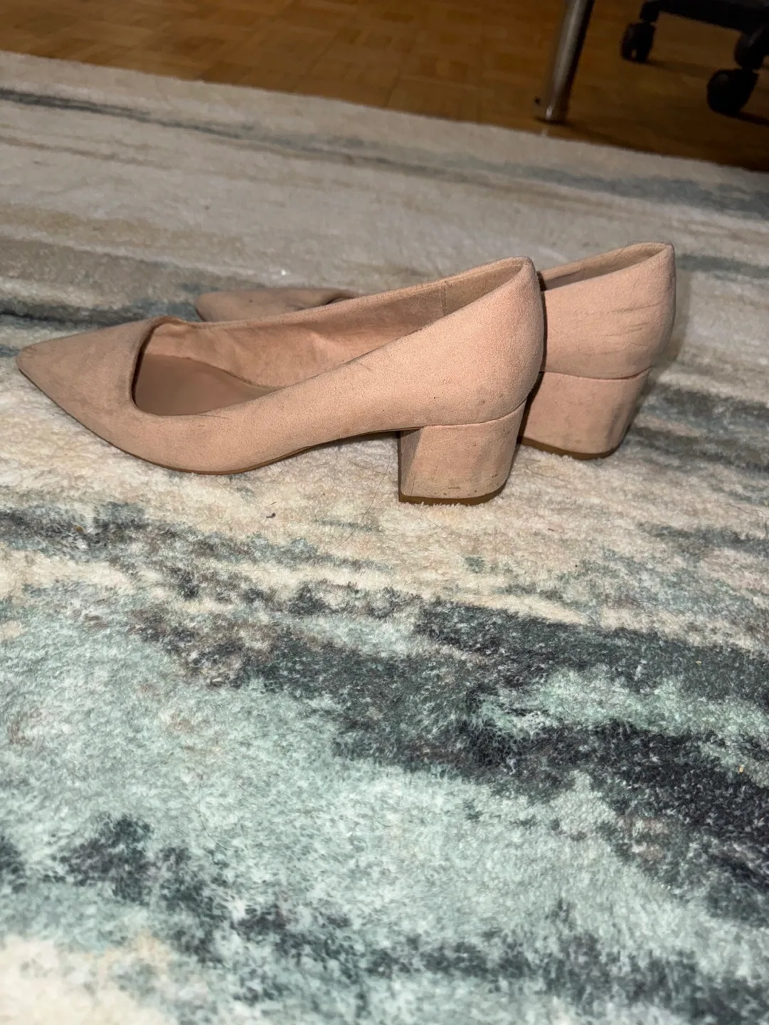 Nude Suede Block Heel Pumps image indicator(2)