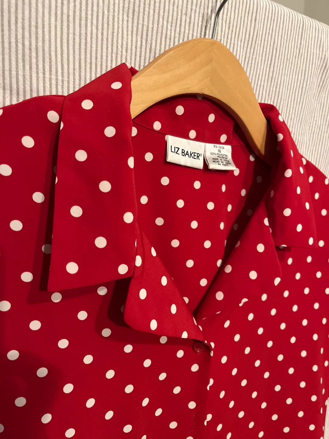 Red polka dot button-up blouse image indicator(2)