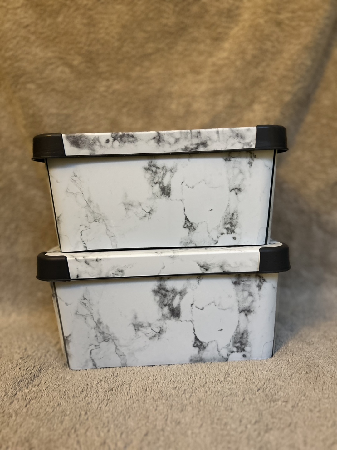 Set of Two Marble-Patterned Storage Boxes