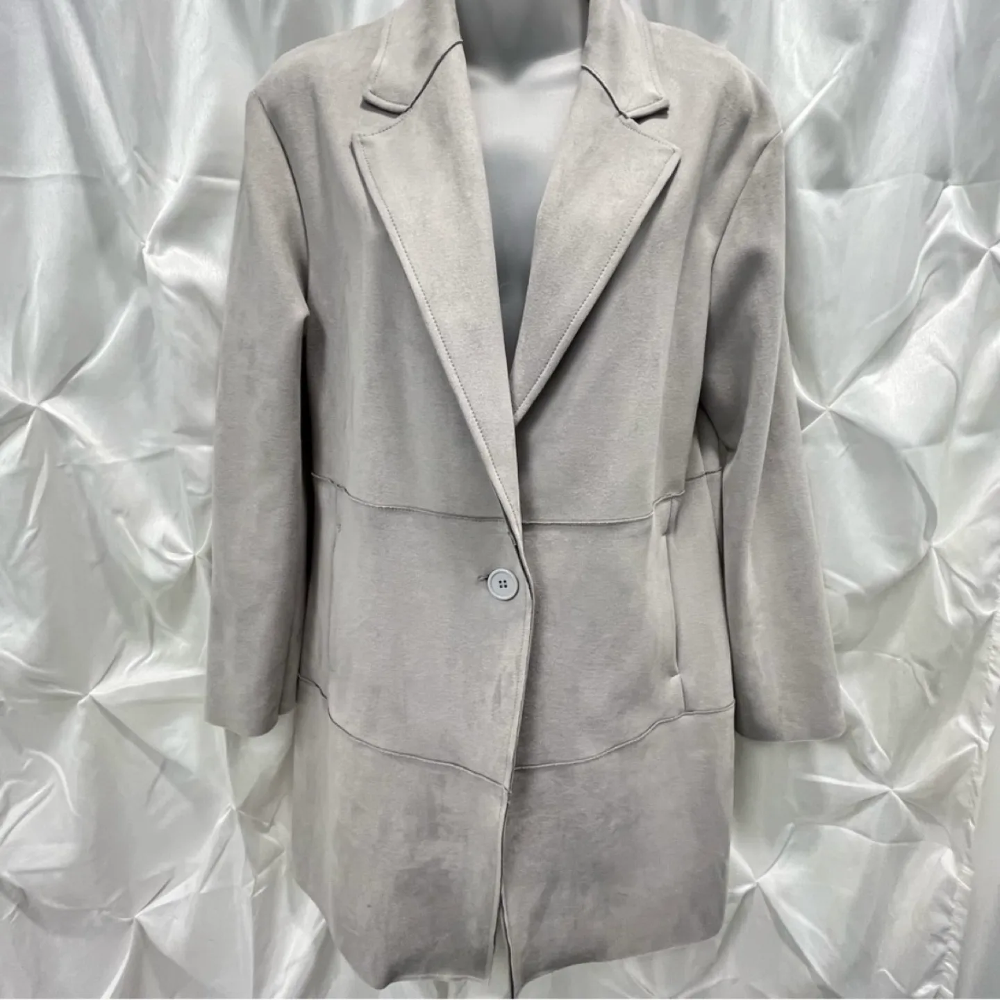 Grey Suede-like Longline Jacket image indicator(2)