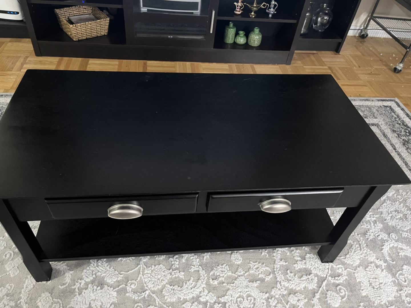 Black Coffee Table with Two Drawers