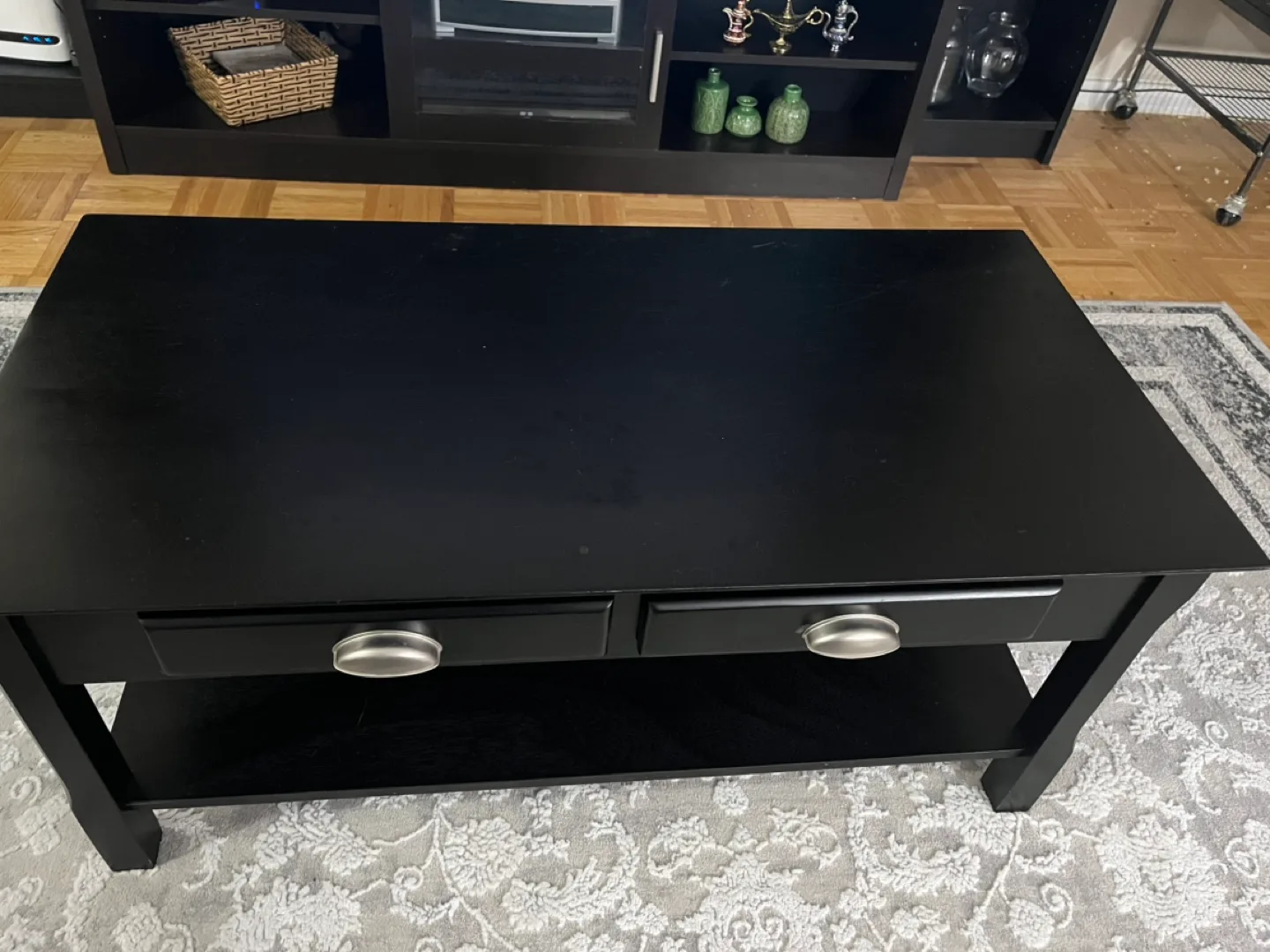 Black Coffee Table with Two Drawers