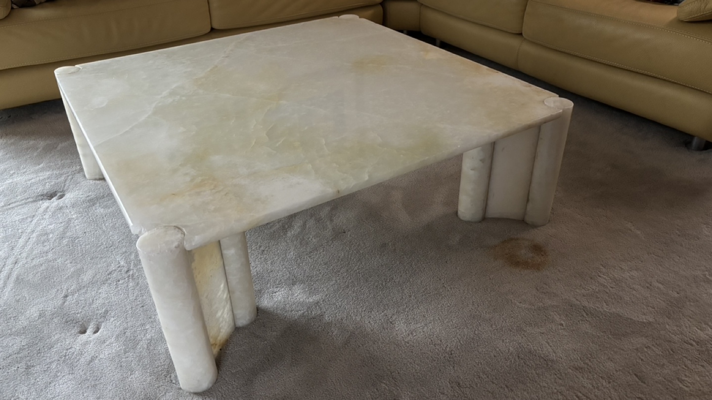 Vintage Onyx White Marble Square Cocktail Table