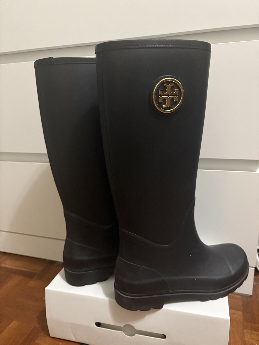 Tory Burch Black Rubber Rain Boots