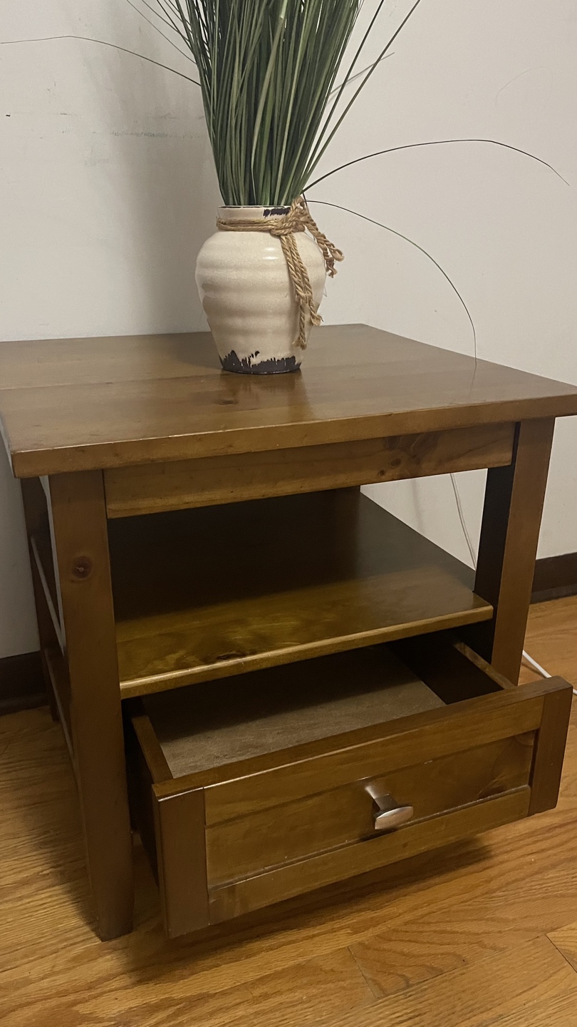 Dark Wood End Table with Drawer and Shelf check more pictures