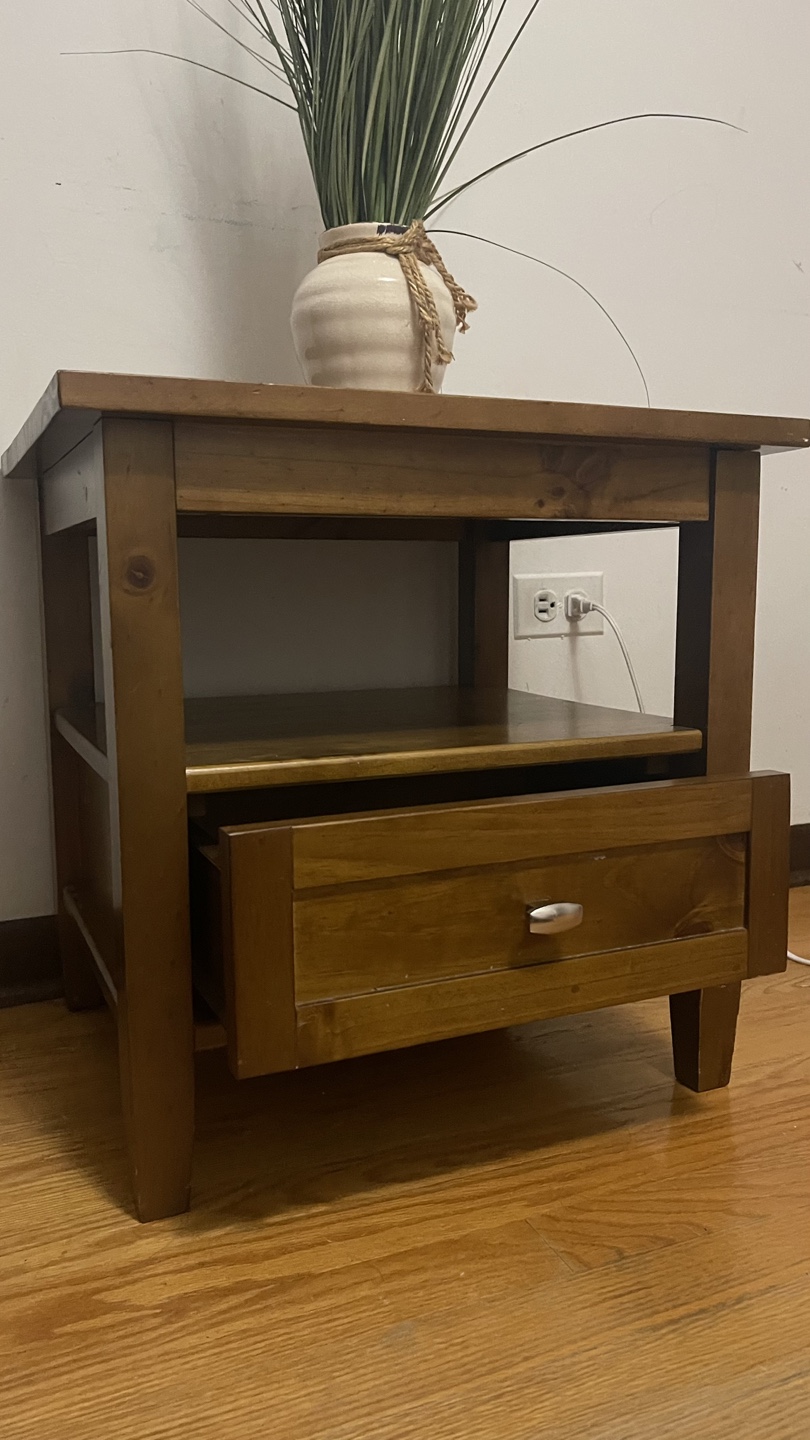 Dark Wood End Table with Drawer and Shelf check more pictures - photo 2