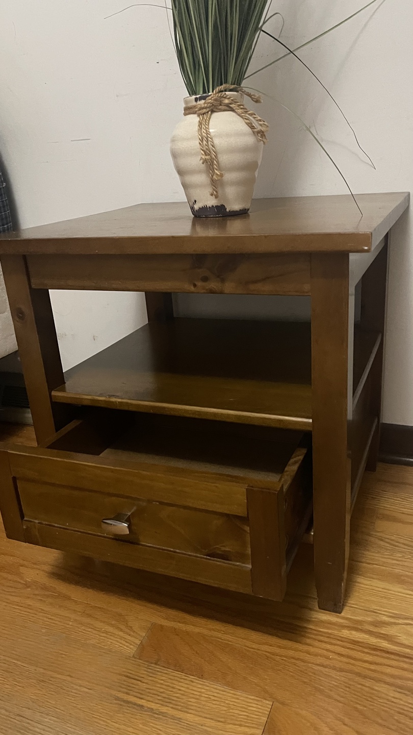 Dark Wood End Table with Drawer and Shelf check more pictures - photo 3