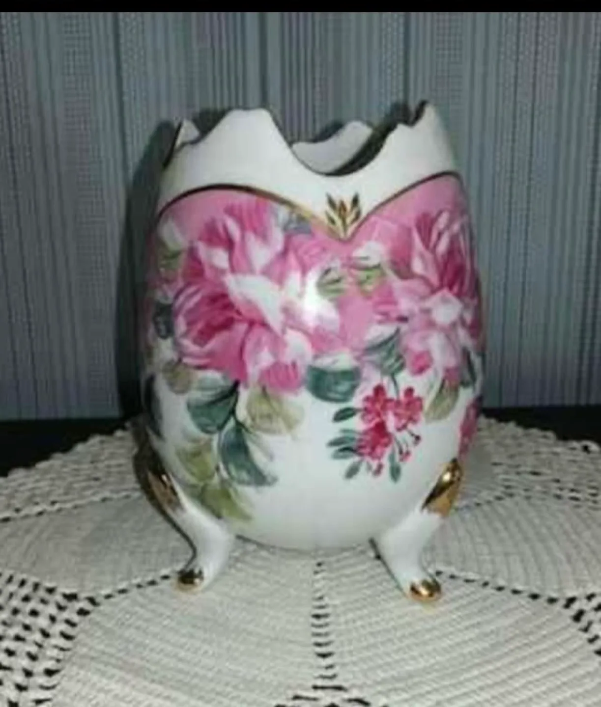 Vintage Porcelain Egg Shaped Vase with Floral Design image indicator(2)