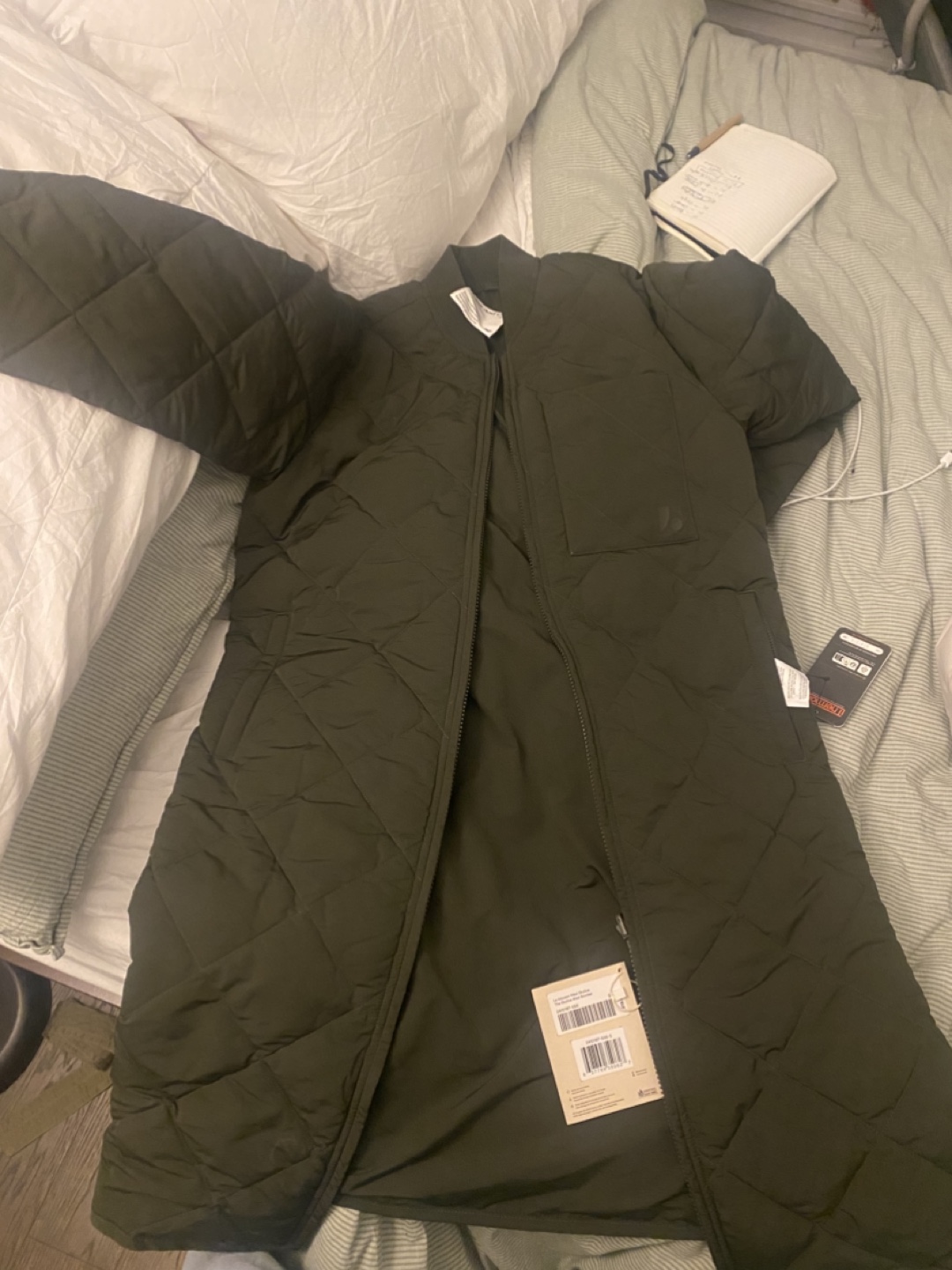 Frank and Oak Quilted Bomber Jacket - Olive Green (S and M) - photo 2