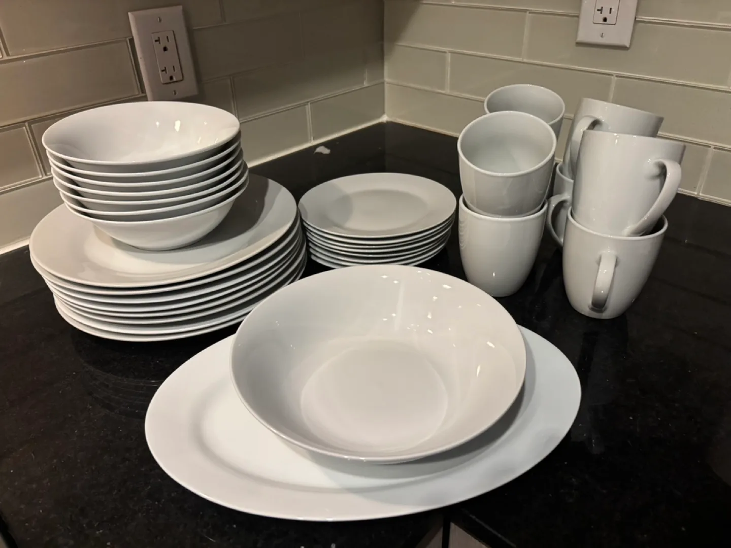 White Dinnerware Set - 8 Place Settings + Mugs thumbnail