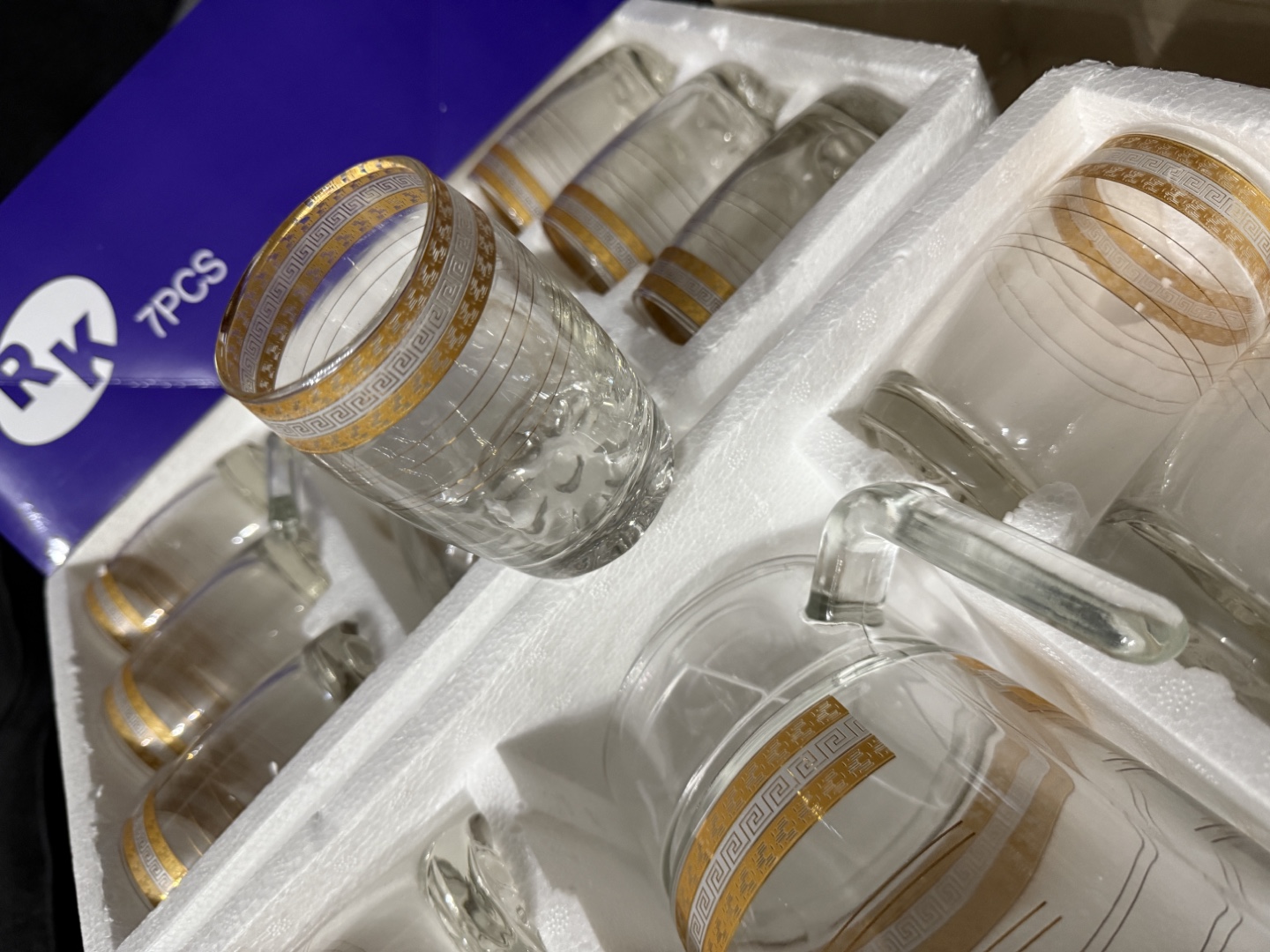 7-Piece Glass Pitcher and Tumbler Set with Gold Accents - photo 3