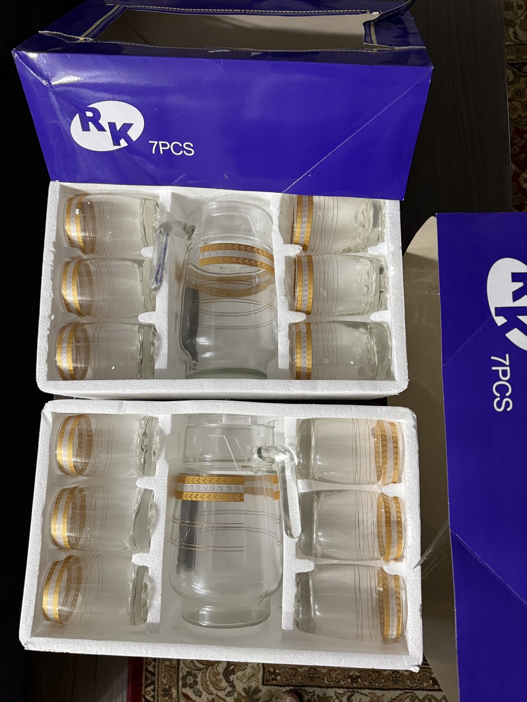 7-Piece Glass Pitcher and Tumbler Set with Gold Accents