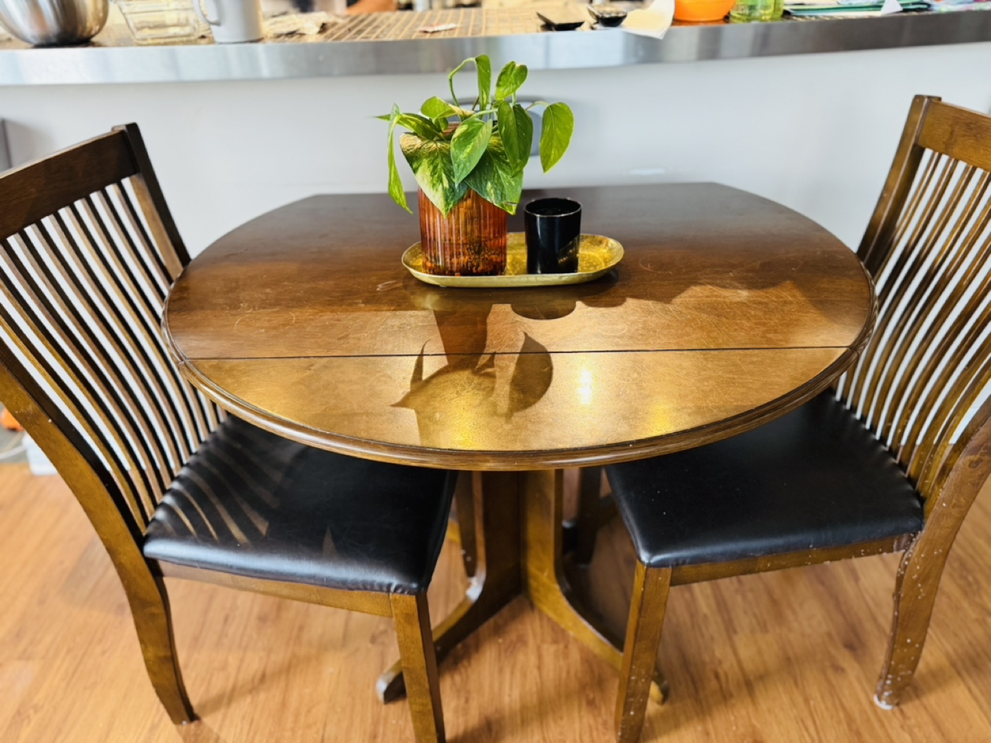 Small Wooden Drop-Leaf Table and Two Chairs - photo 2