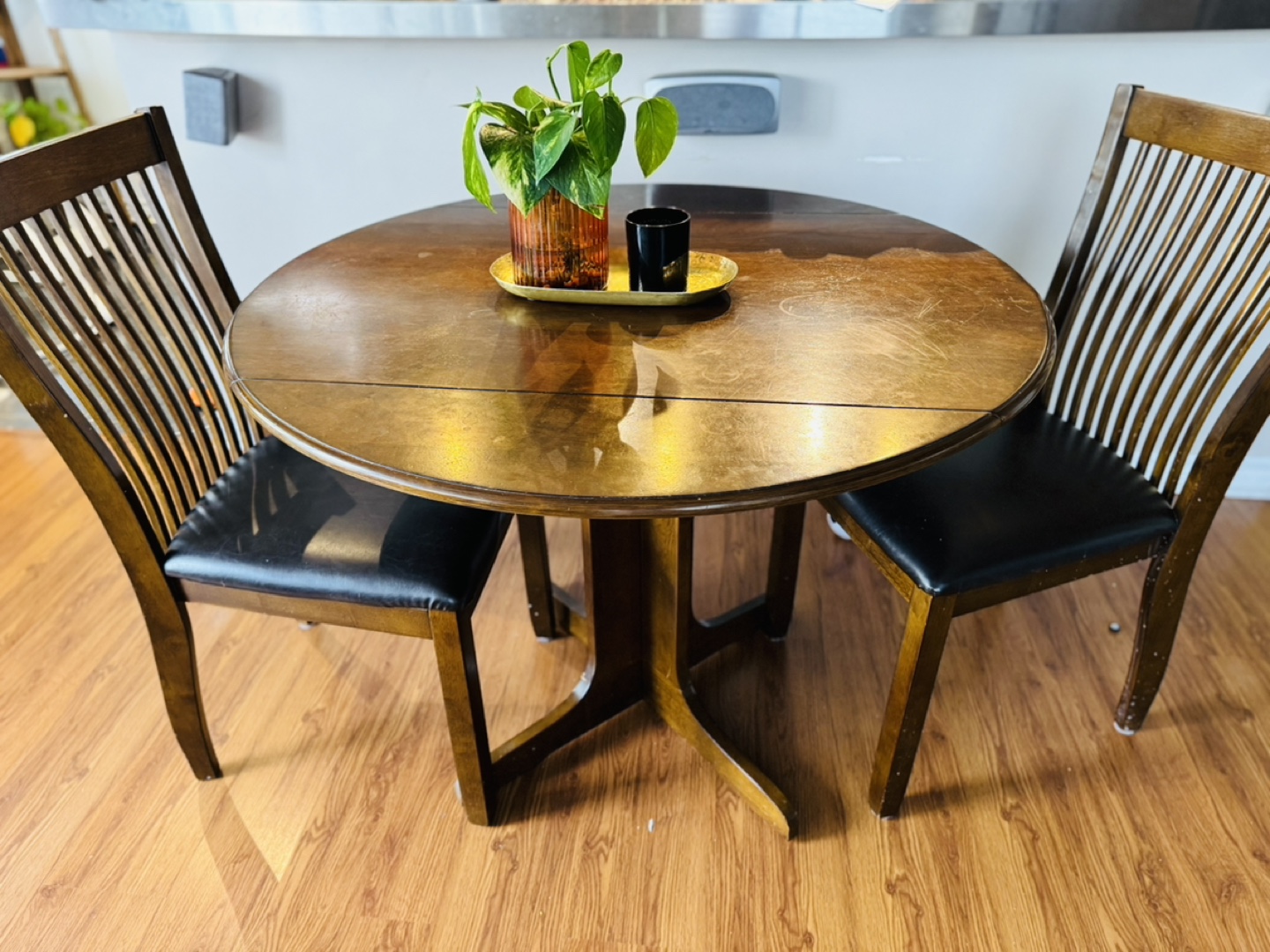 Small Wooden Drop-Leaf Table and Two Chairs