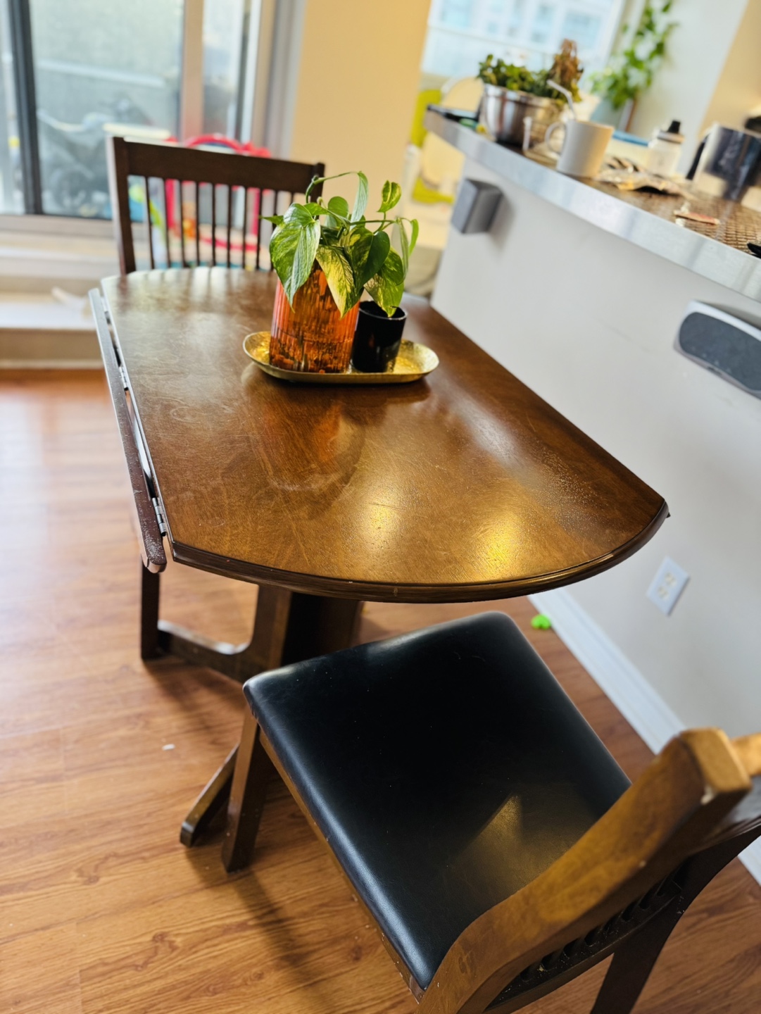 Small Wooden Drop-Leaf Table and Two Chairs - photo 4