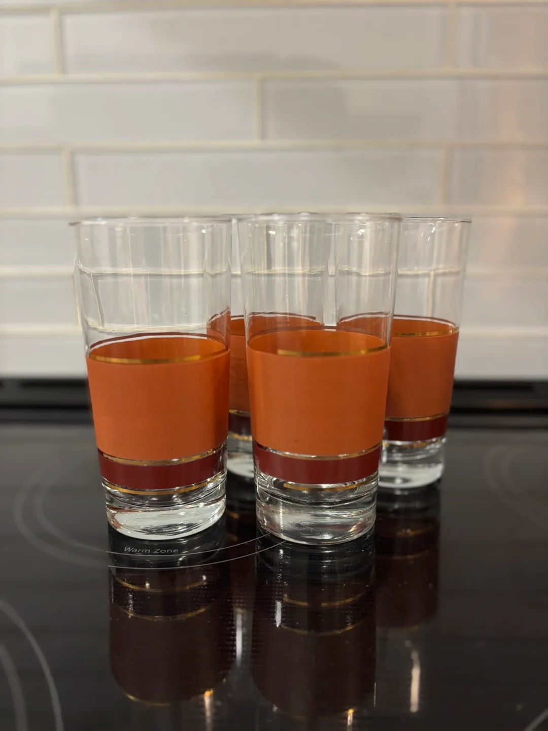 Set of 4 MCM Brown and Gold Striped Tumblers, 1970 image indicator(3)