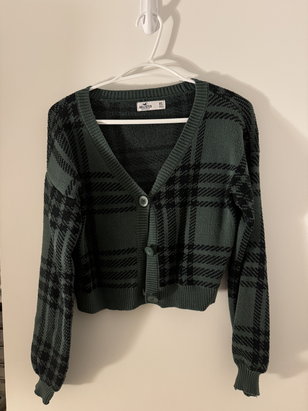 Hollister Green Plaid Cardigan Sweater XS
