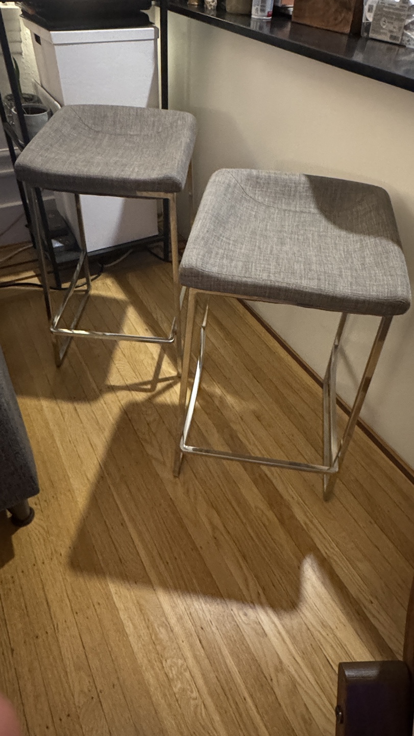 Pair of Grey Fabric Barstools