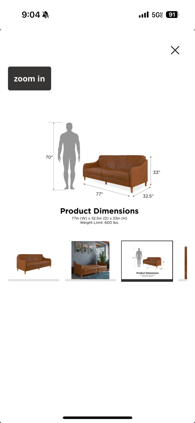 Brown Leather Futon Sofa Couch - photo 3