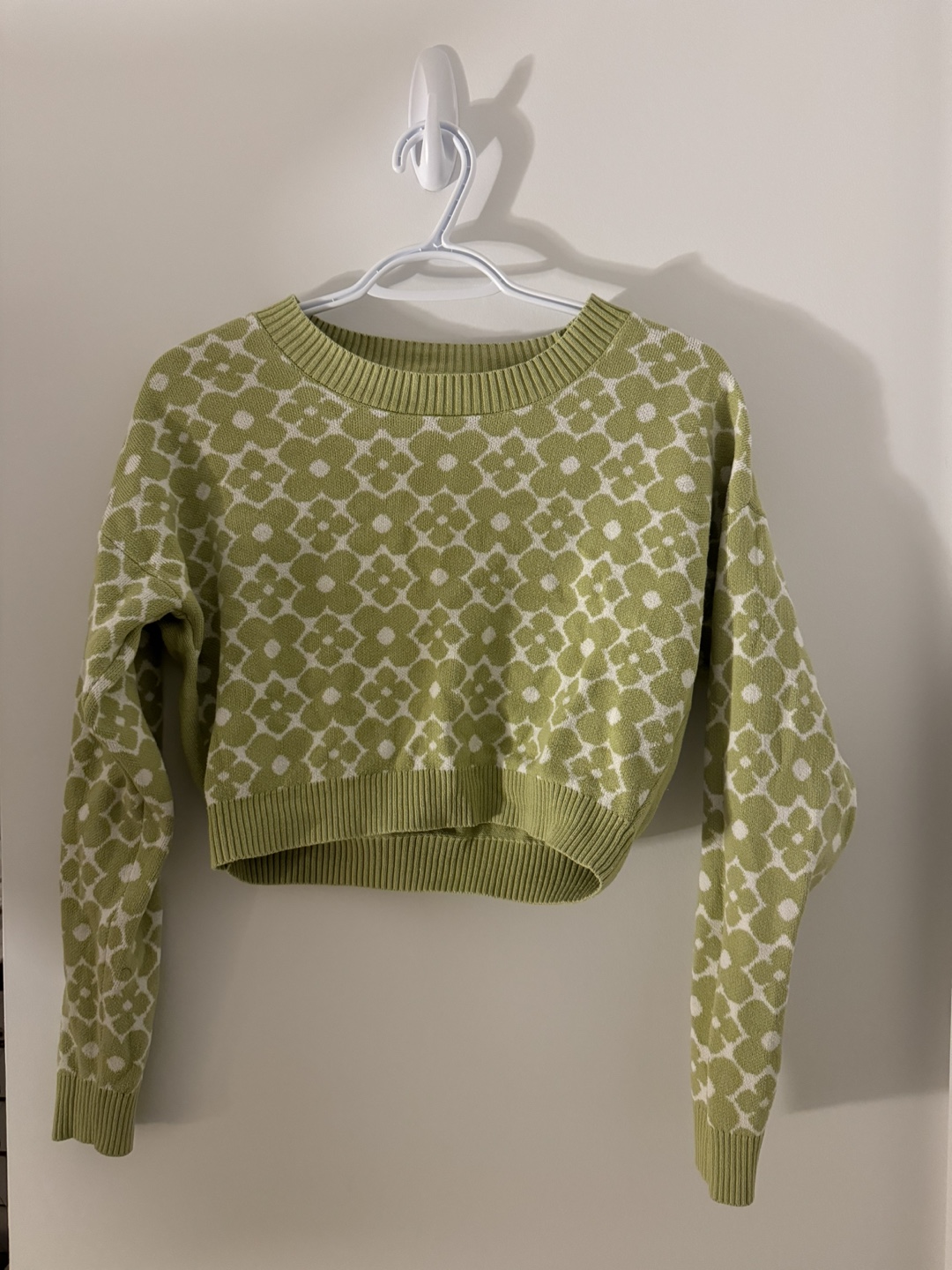 Hollister Green Floral Crop Sweater - Size XS