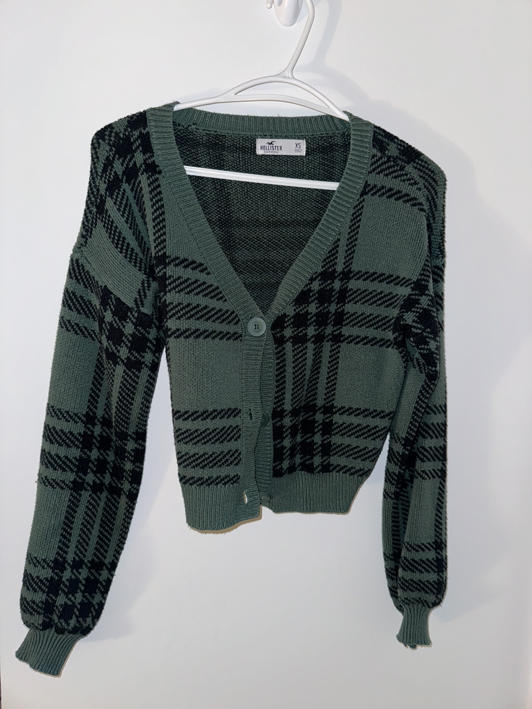 Hollister Green Plaid Cardigan Sweater XS - photo 2
