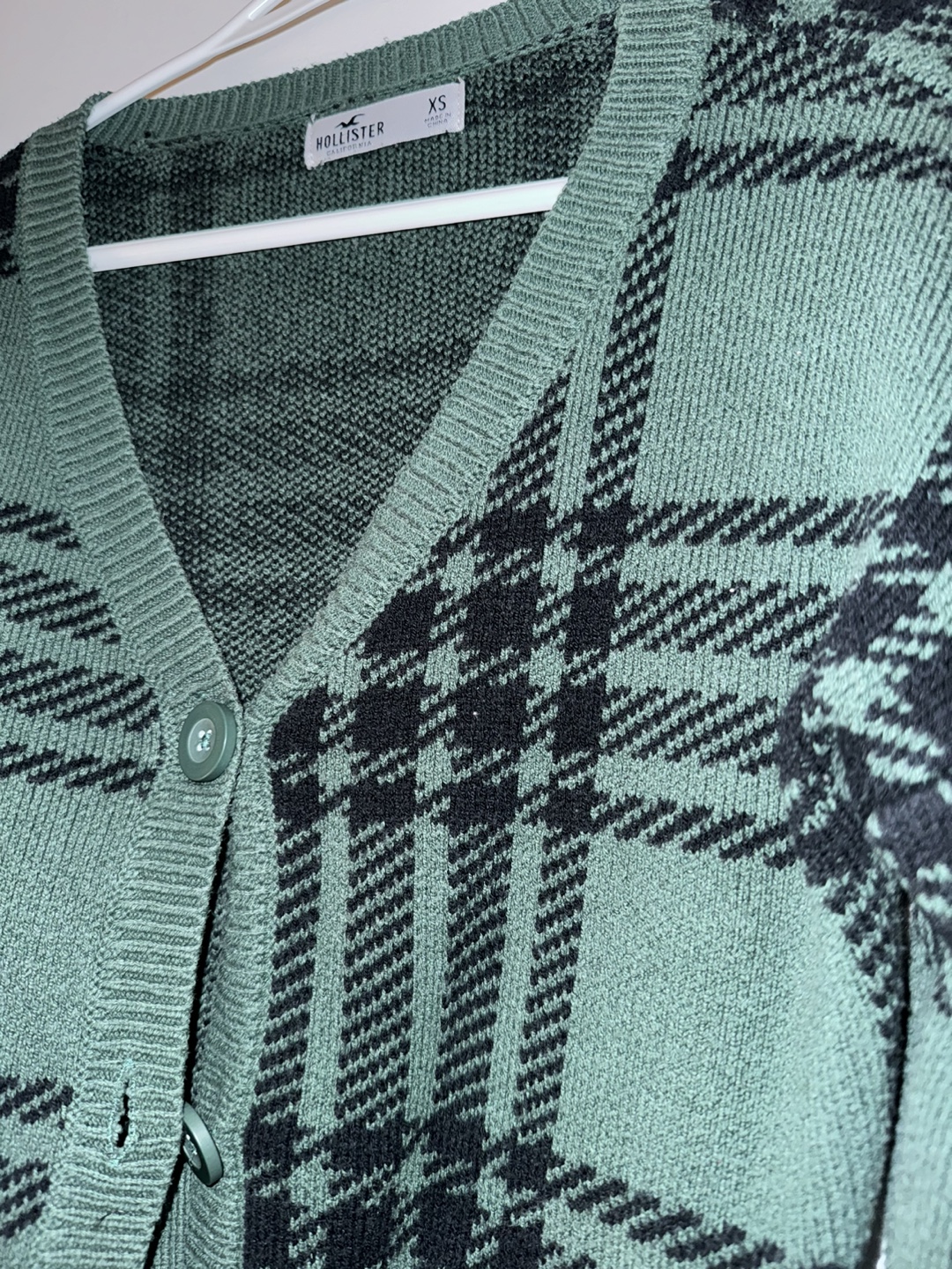 Hollister Green Plaid Cardigan Sweater XS - photo 3