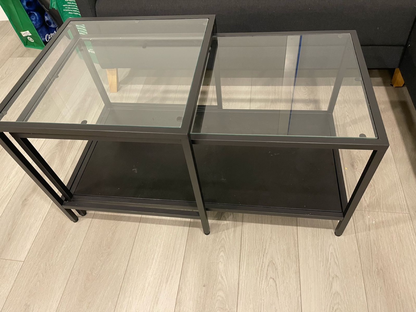 Ikea Black Metal and Glass Nesting Coffee Tables - photo 2
