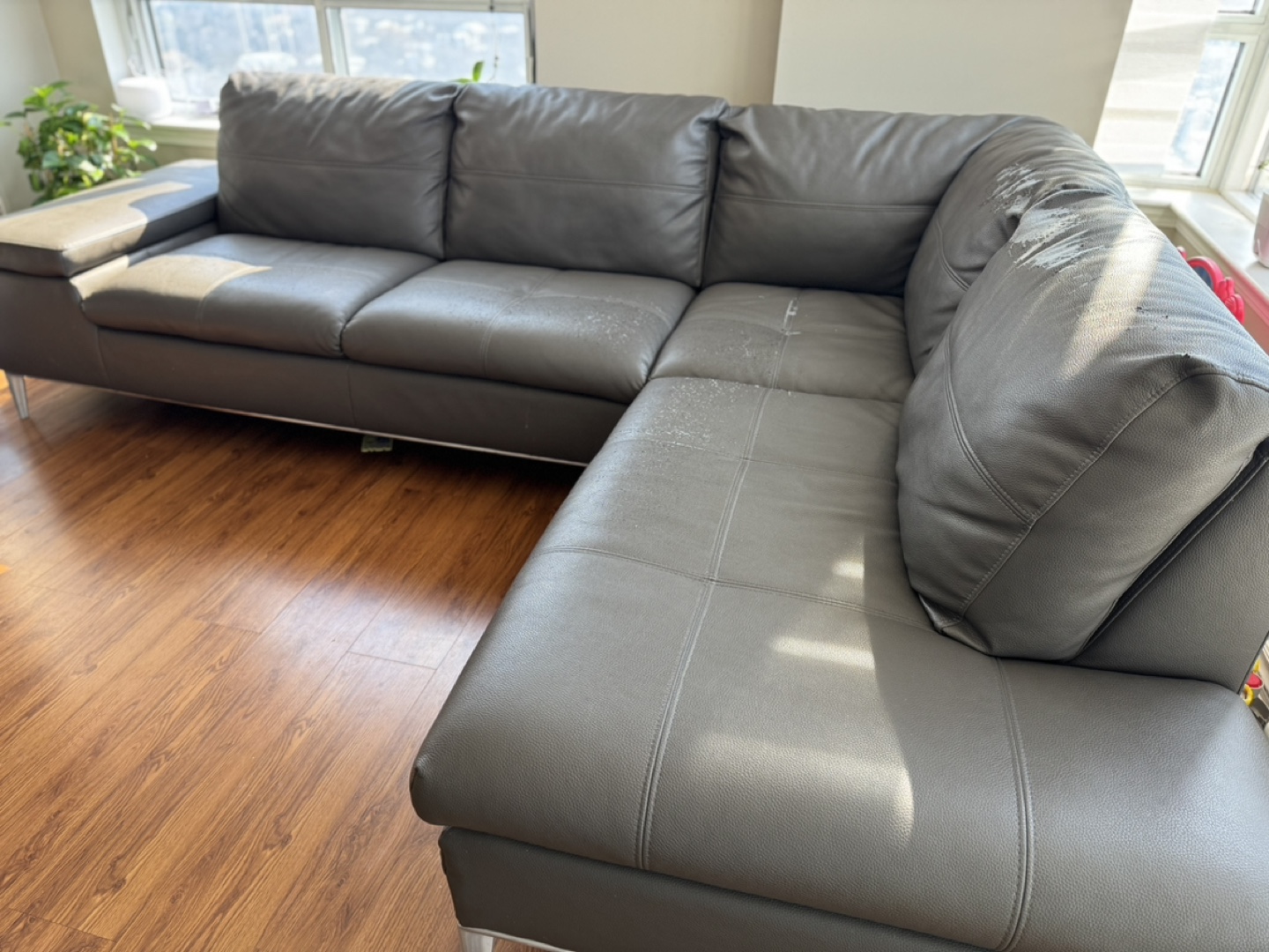 Grey Leather Sectional Sofa - photo 4