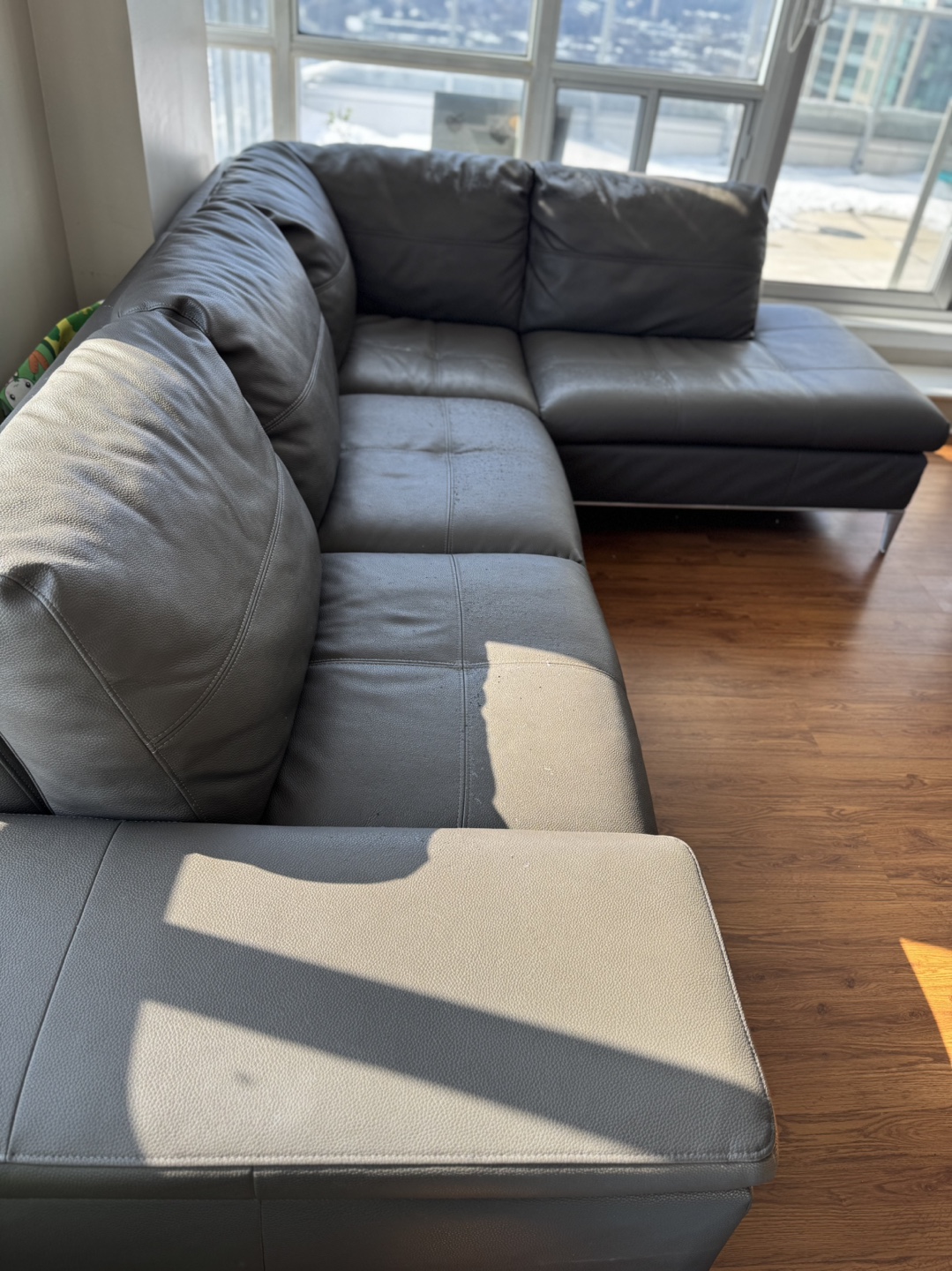 Grey Leather Sectional Sofa - photo 3