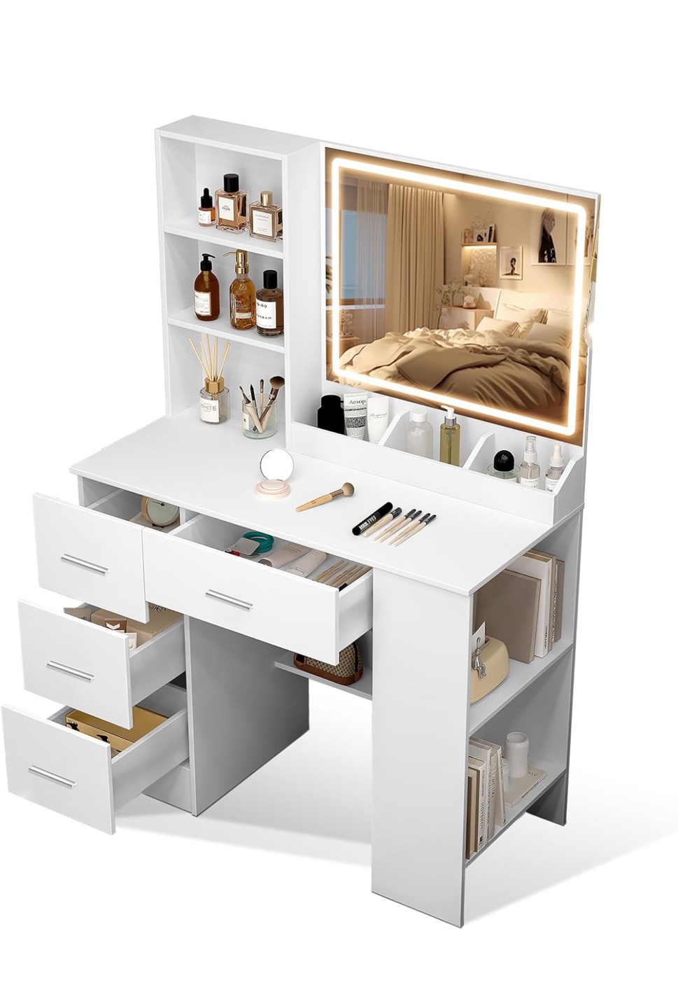 White Vanity Set with LED Mirror & Drawers