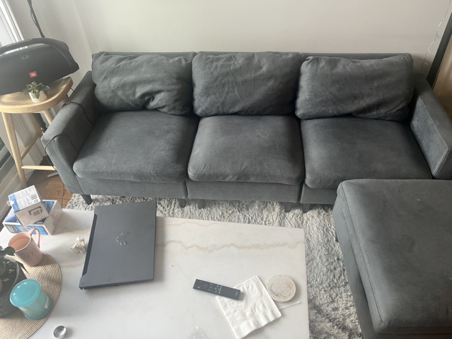 Grey Sectional Sofa with Ottoman - photo 2
