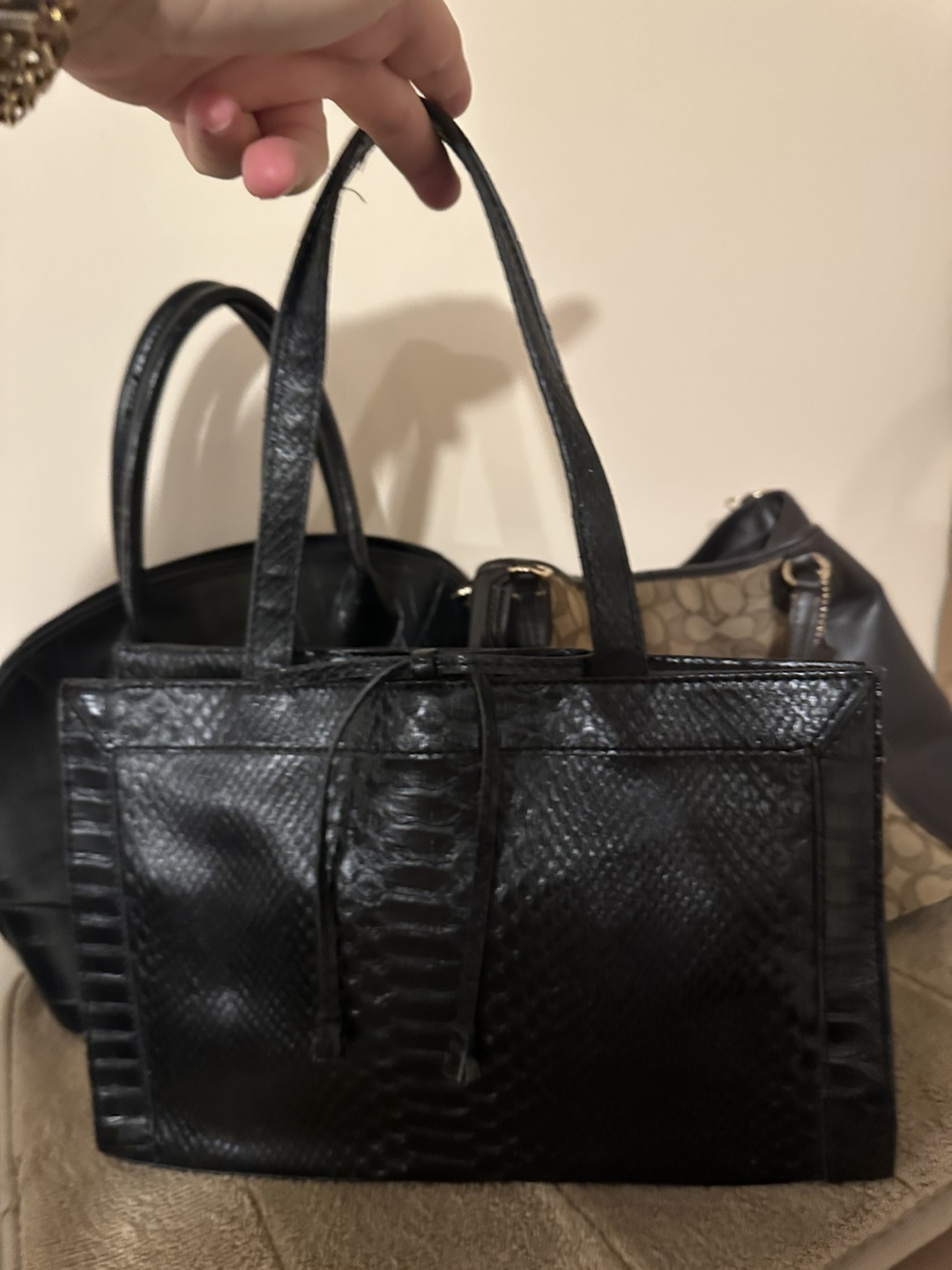 Black Snakeskin Tote Bag