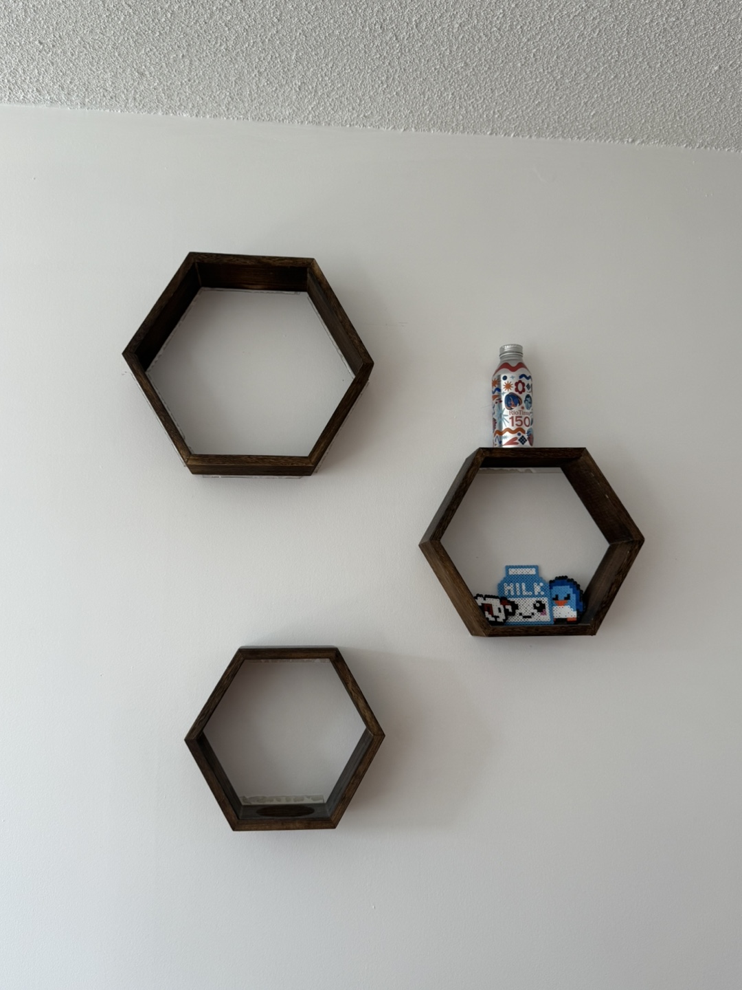 Set of Three Hexagon Floating Shelves - Dark Wood - photo 2