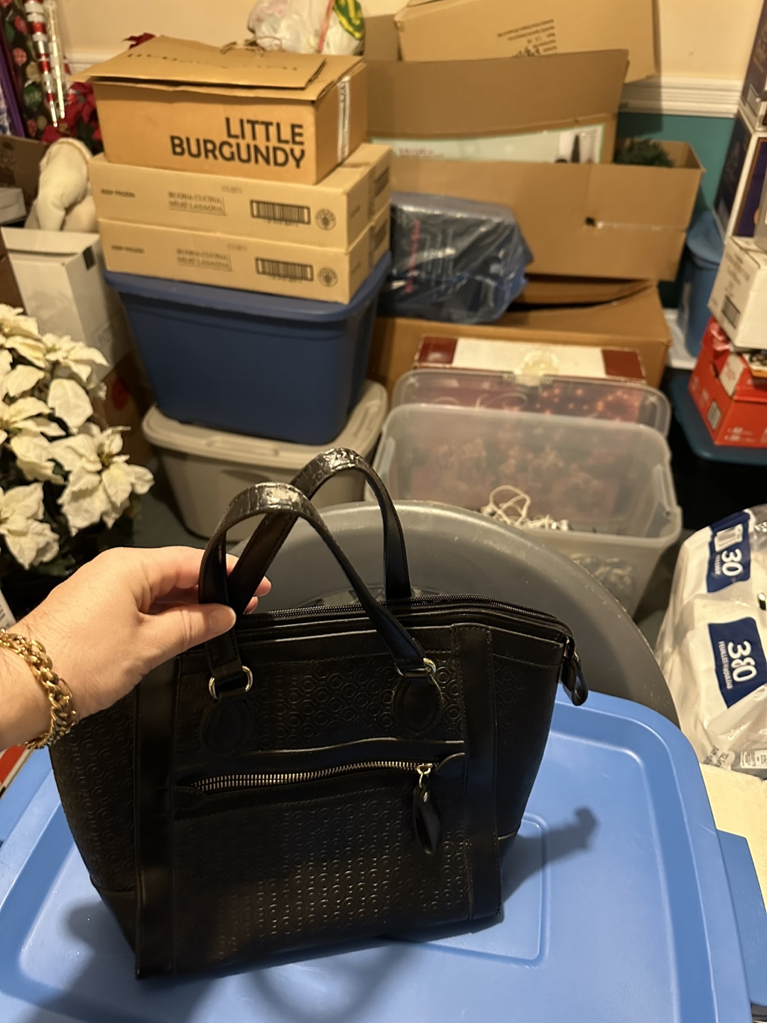 Black embossed satchel handbag - photo 3