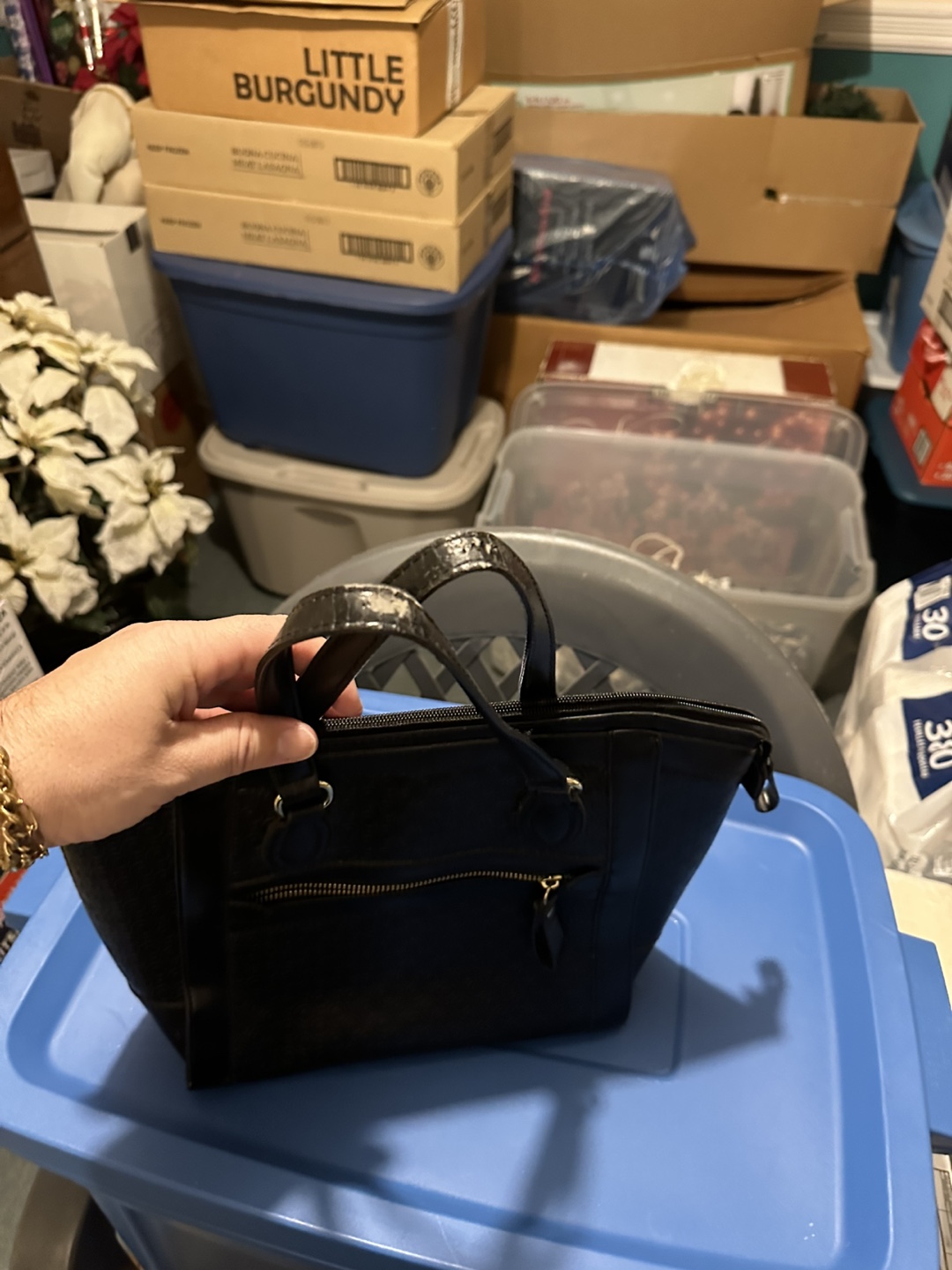Black embossed satchel handbag - photo 2