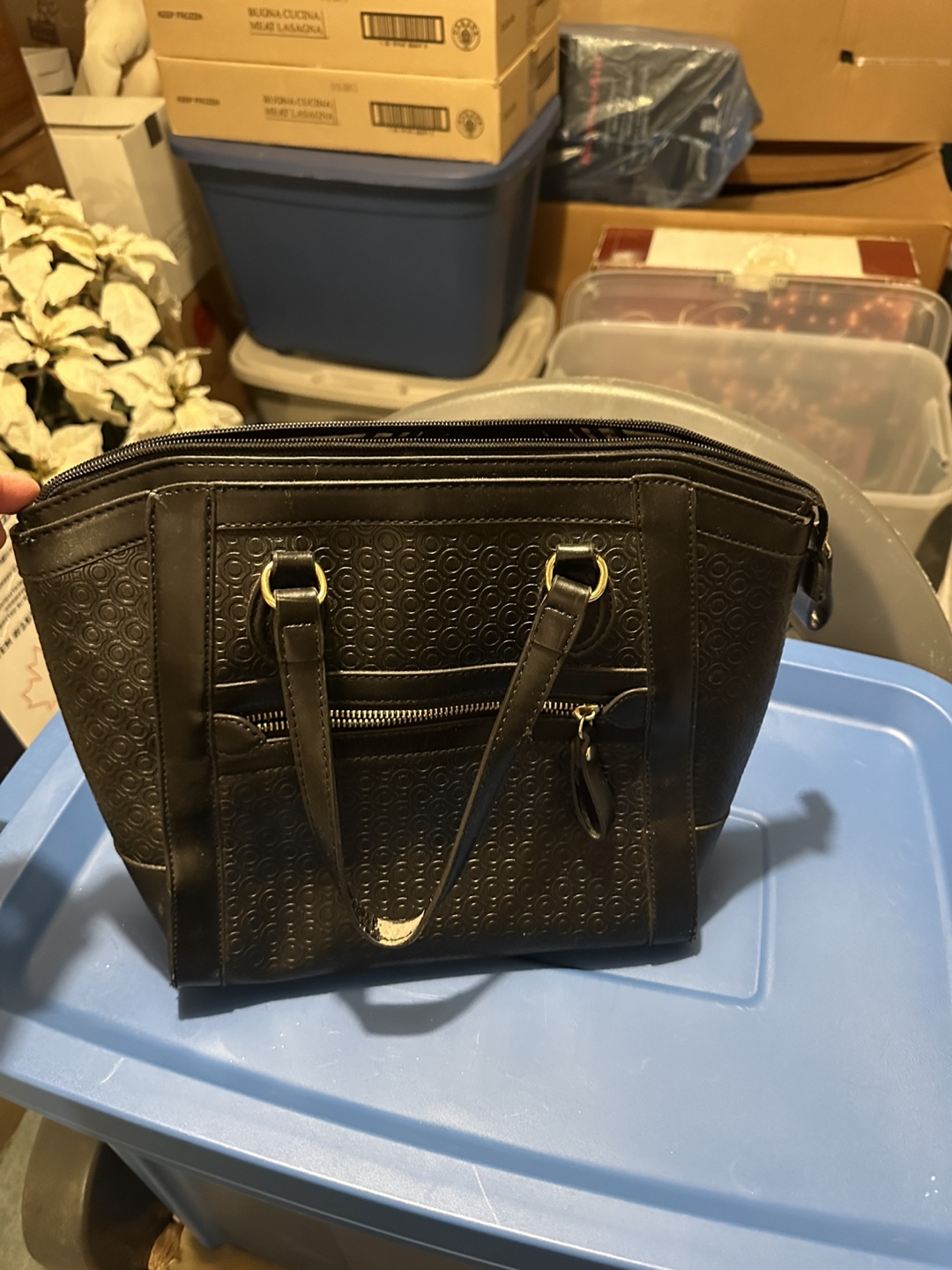 Black embossed satchel handbag - photo 5