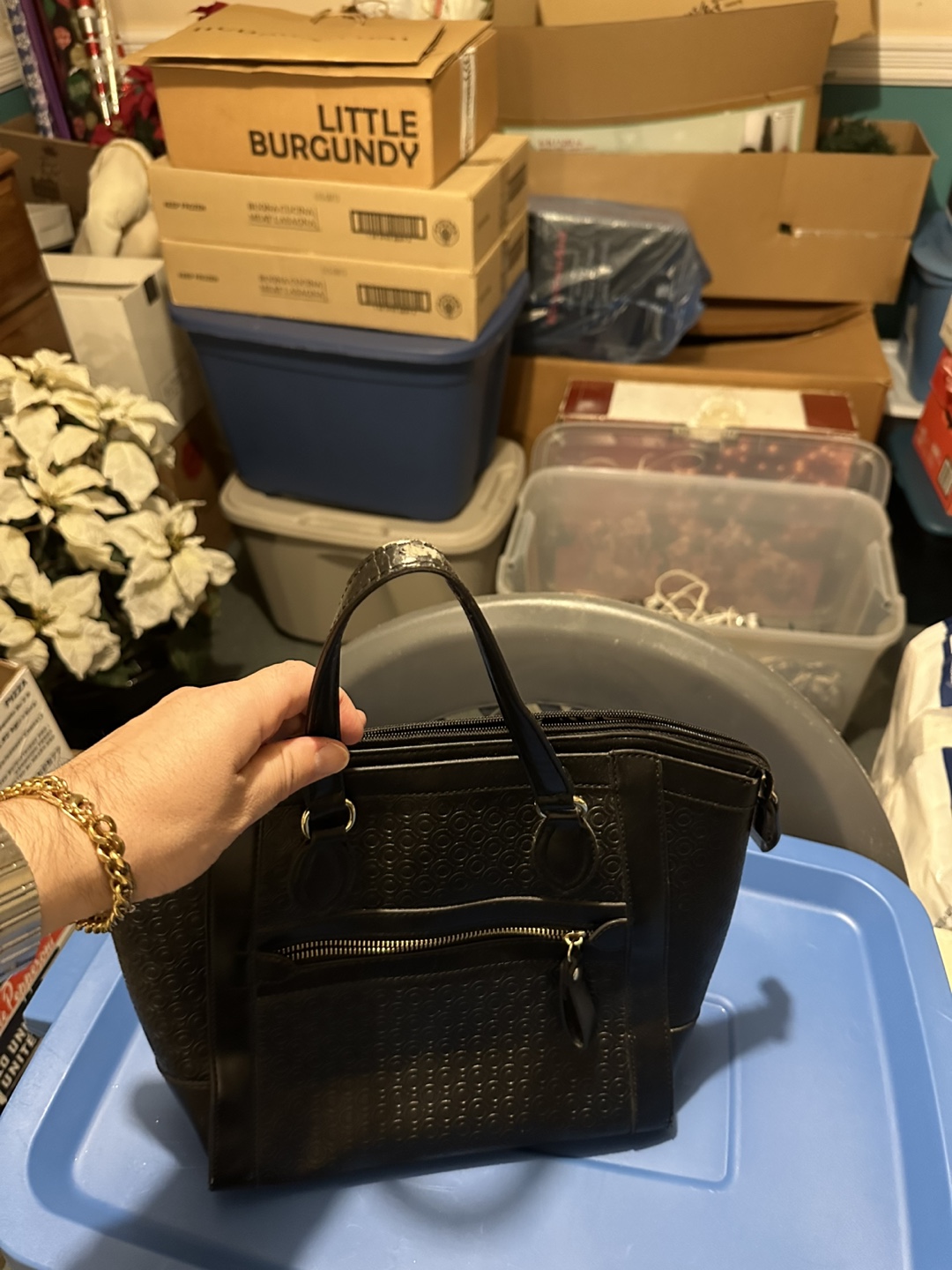Black embossed satchel handbag - photo 4