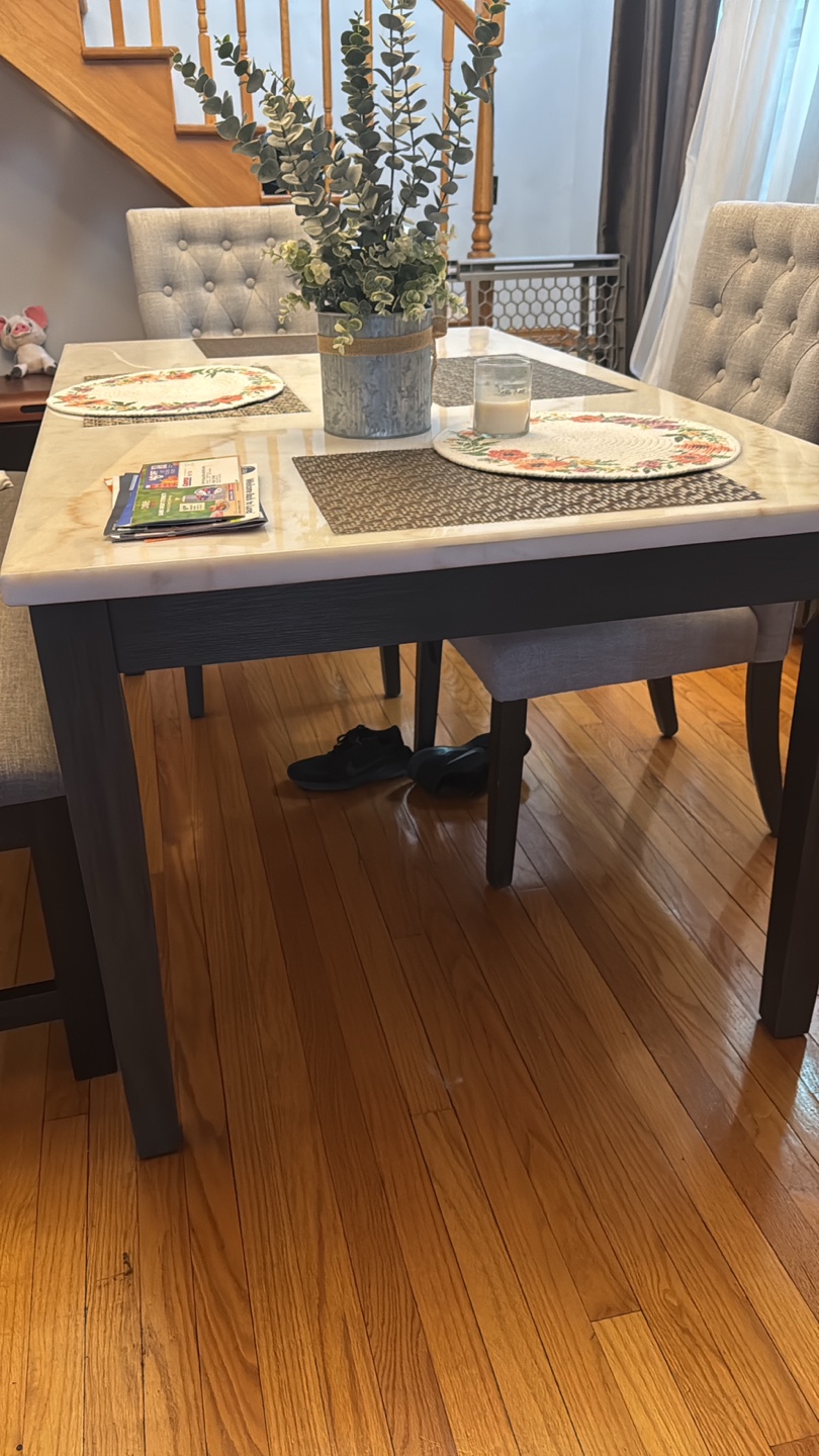 Marble-Top Dining Table with Bench