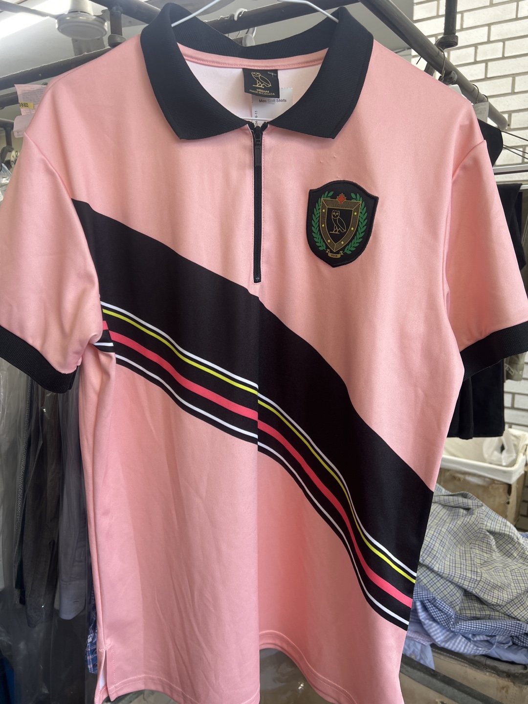 OVO Pink and Black Polo Shirt, Size Medium