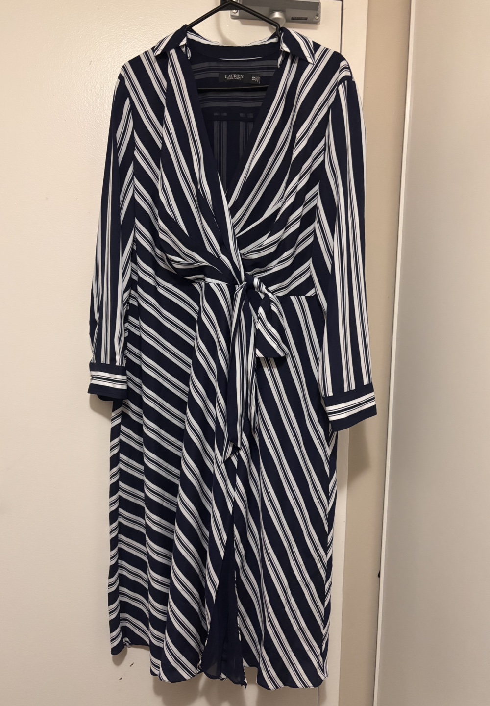 Lauren Ralph Lauren Navy and White Striped Wrap Dress, Size 16W