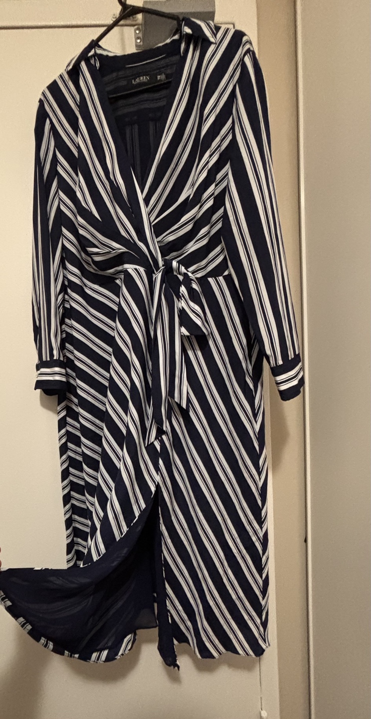 Lauren Ralph Lauren Navy and White Striped Wrap Dress, Size 16W - photo 2