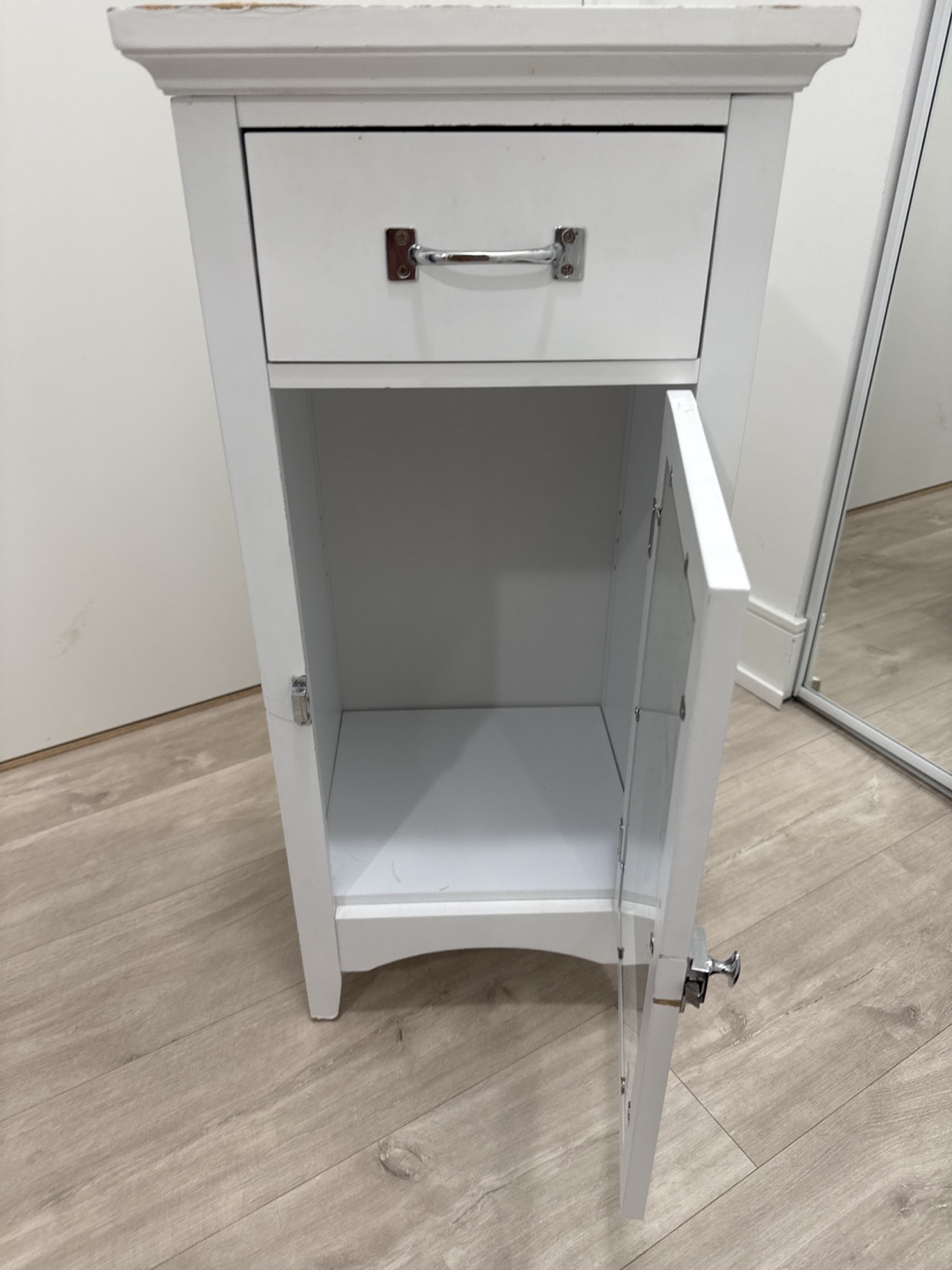 White Wooden Nightstand with Drawer and Cabinet - photo 3