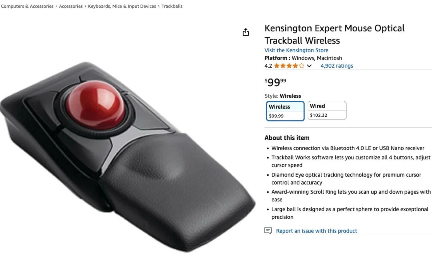 Kensington Expert Mouse Wireless Trackball image indicator(5)