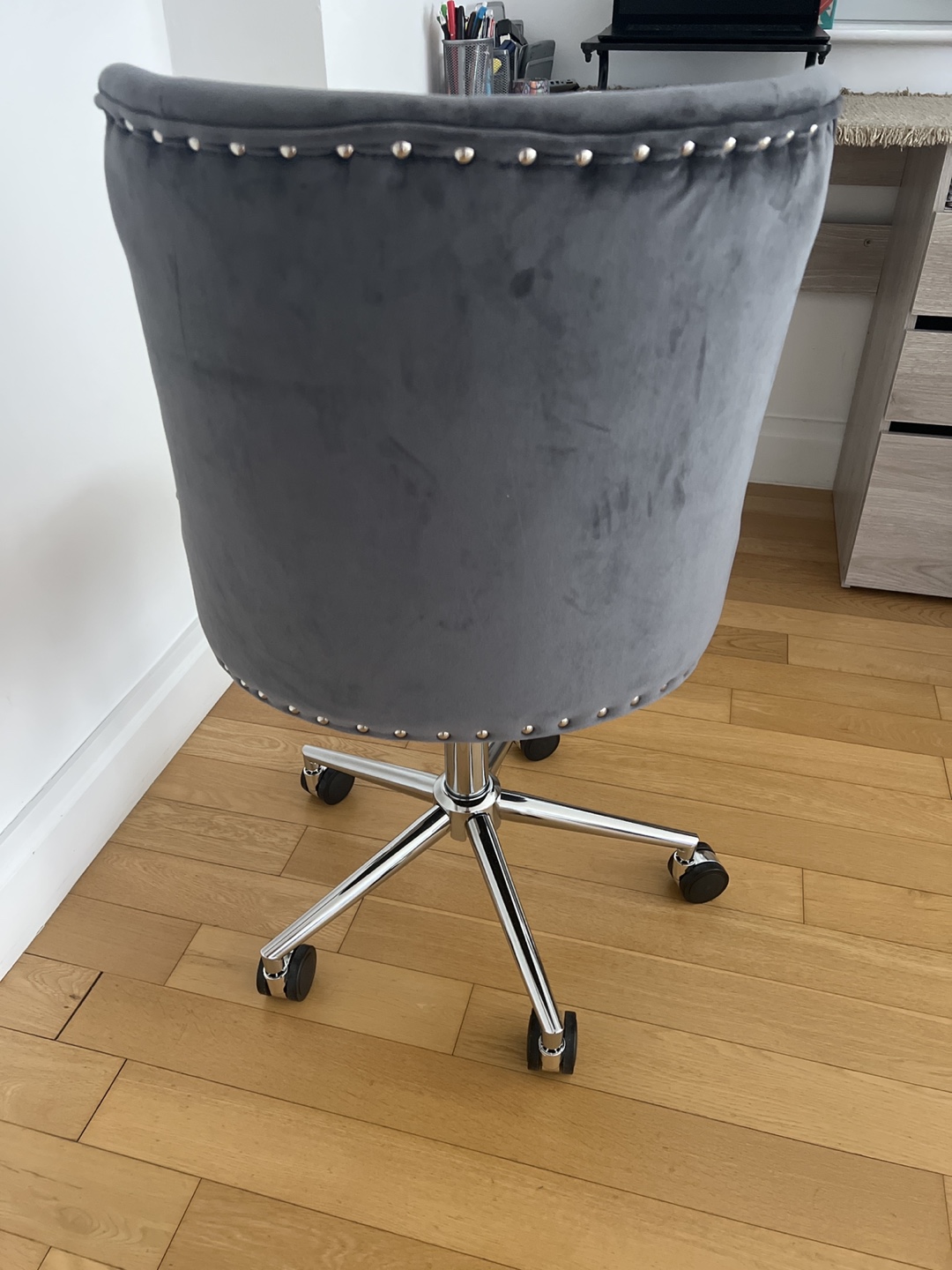 Grey Velvet Office Chair with Chrome Base - photo 2