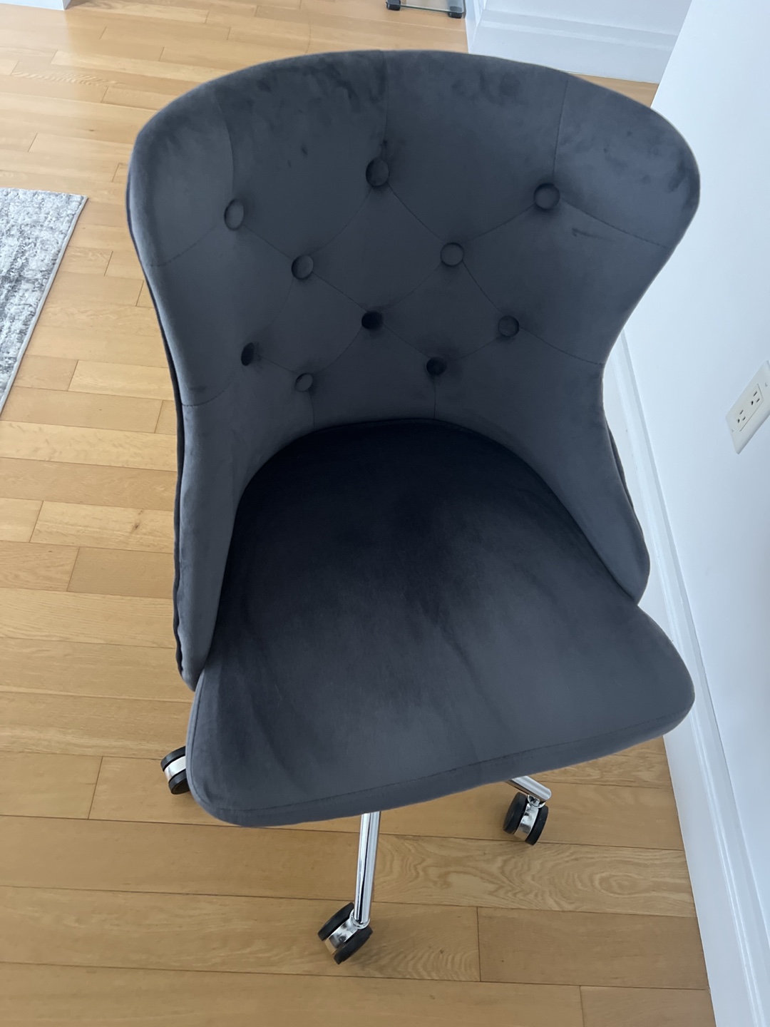 Grey Velvet Office Chair with Chrome Base