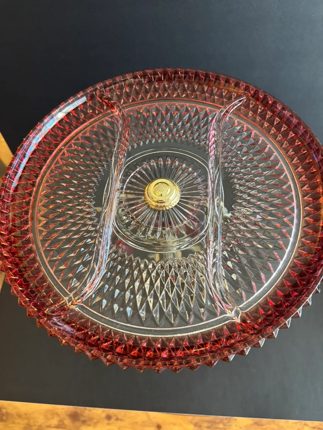 Vintage Glass Cake Stand with Red Accents image indicator(3)