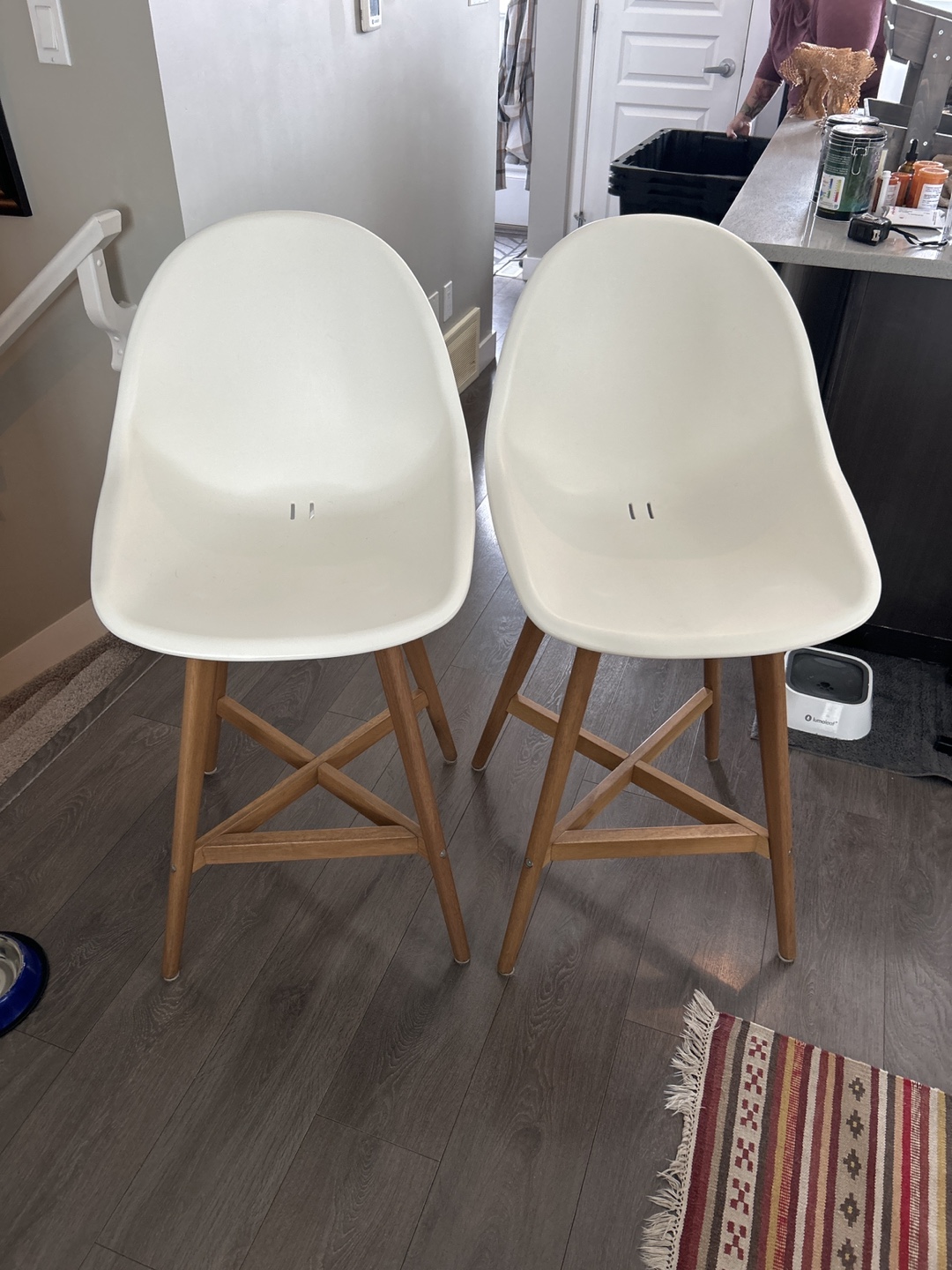 Pair of White and Light Brown Counter Height Stools