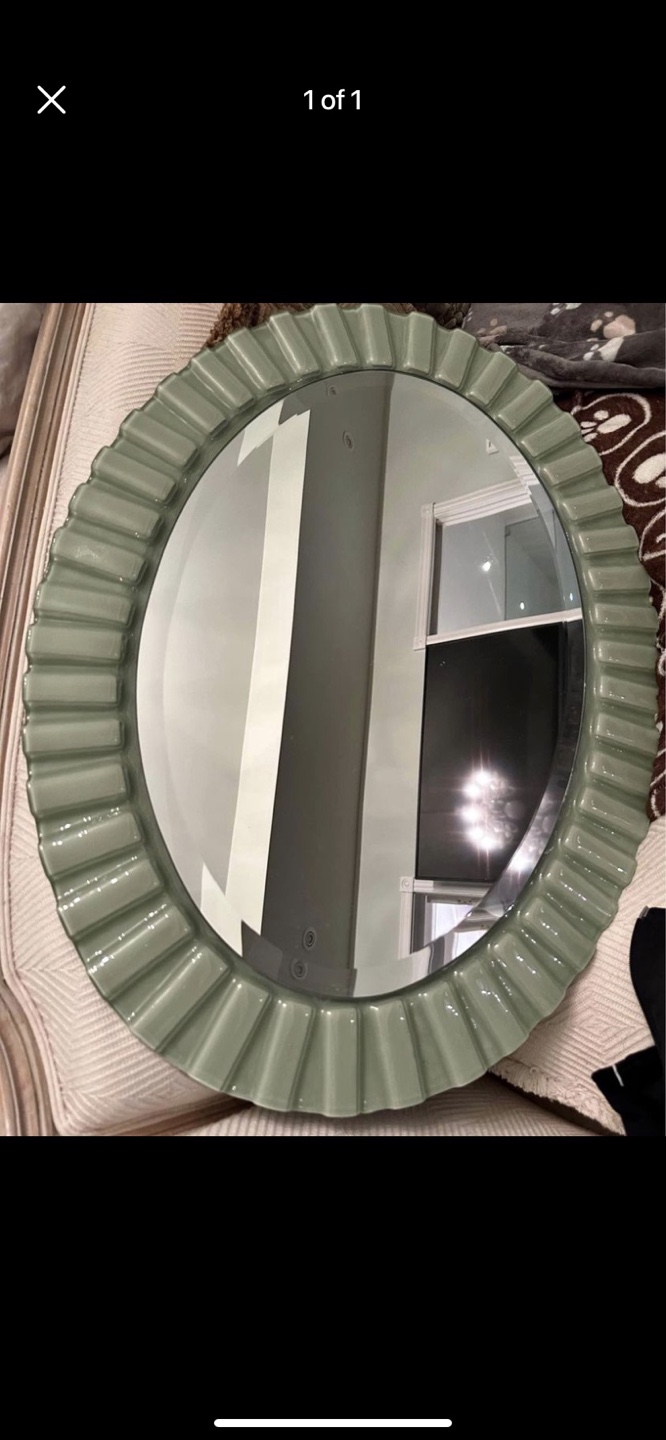 Oval Scalloped Mirror - Sage Green