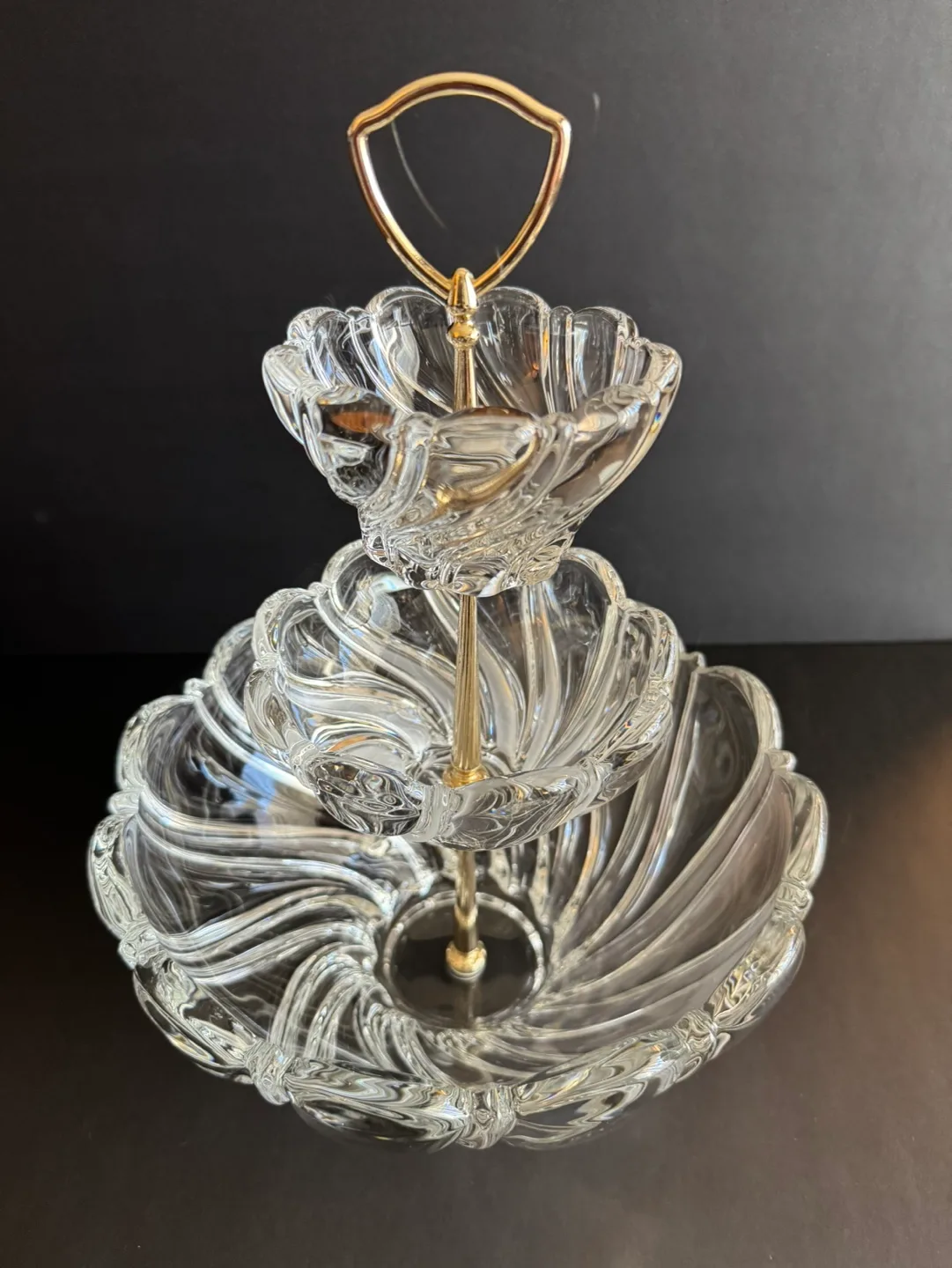 Three-Tiered Crystal Serving Stand with Gold Accents image indicator(2)