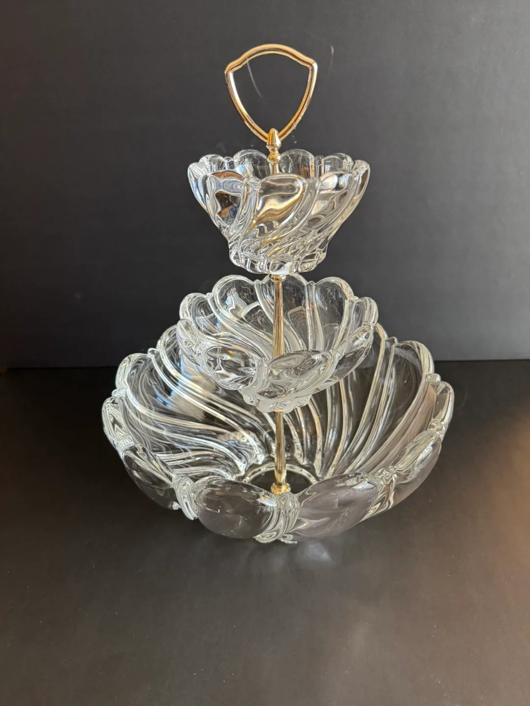 Three-Tiered Crystal Serving Stand with Gold Accents image indicator(4)